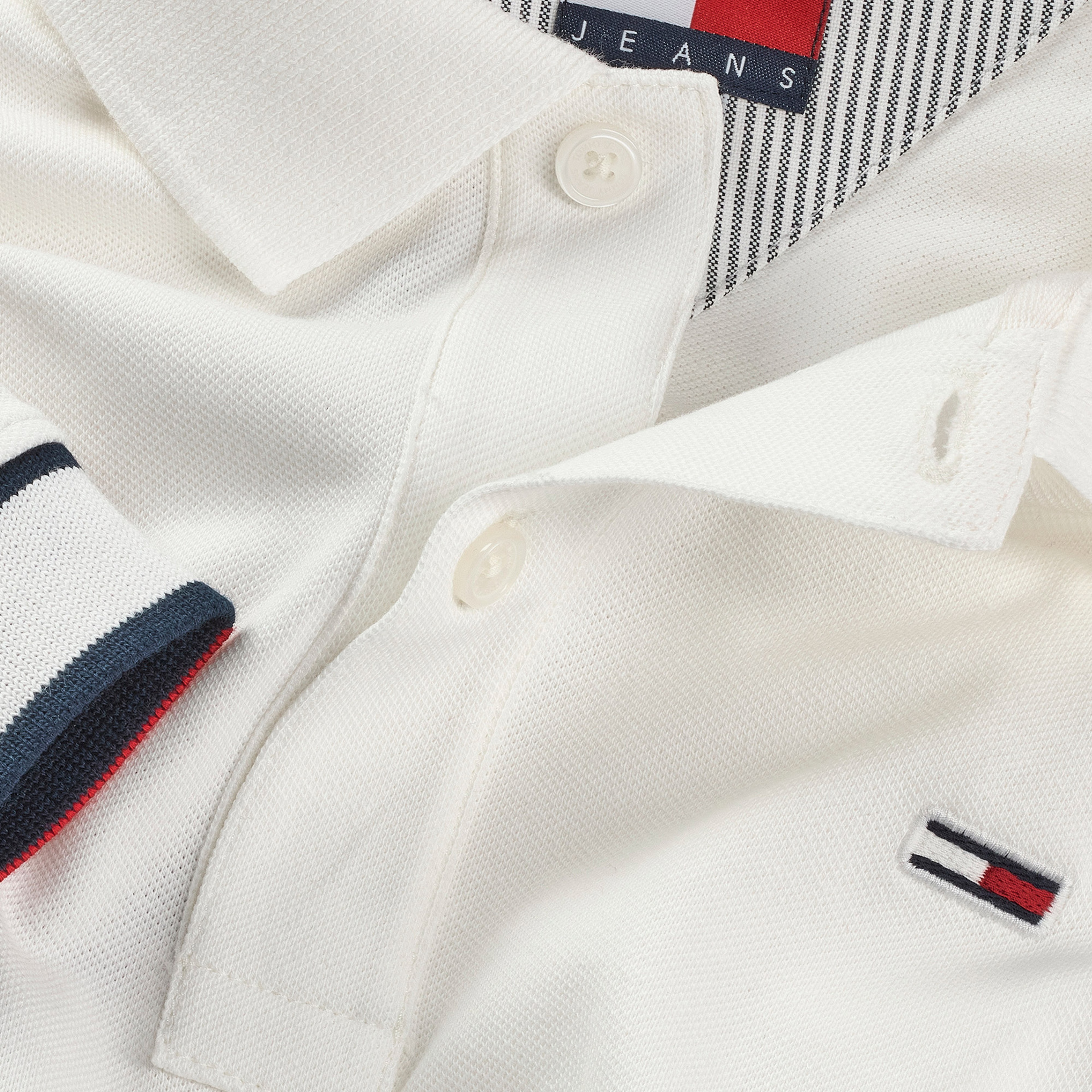 Tommy Jeans Slim Flag Cuff Ext Erkek Beyaz Polo