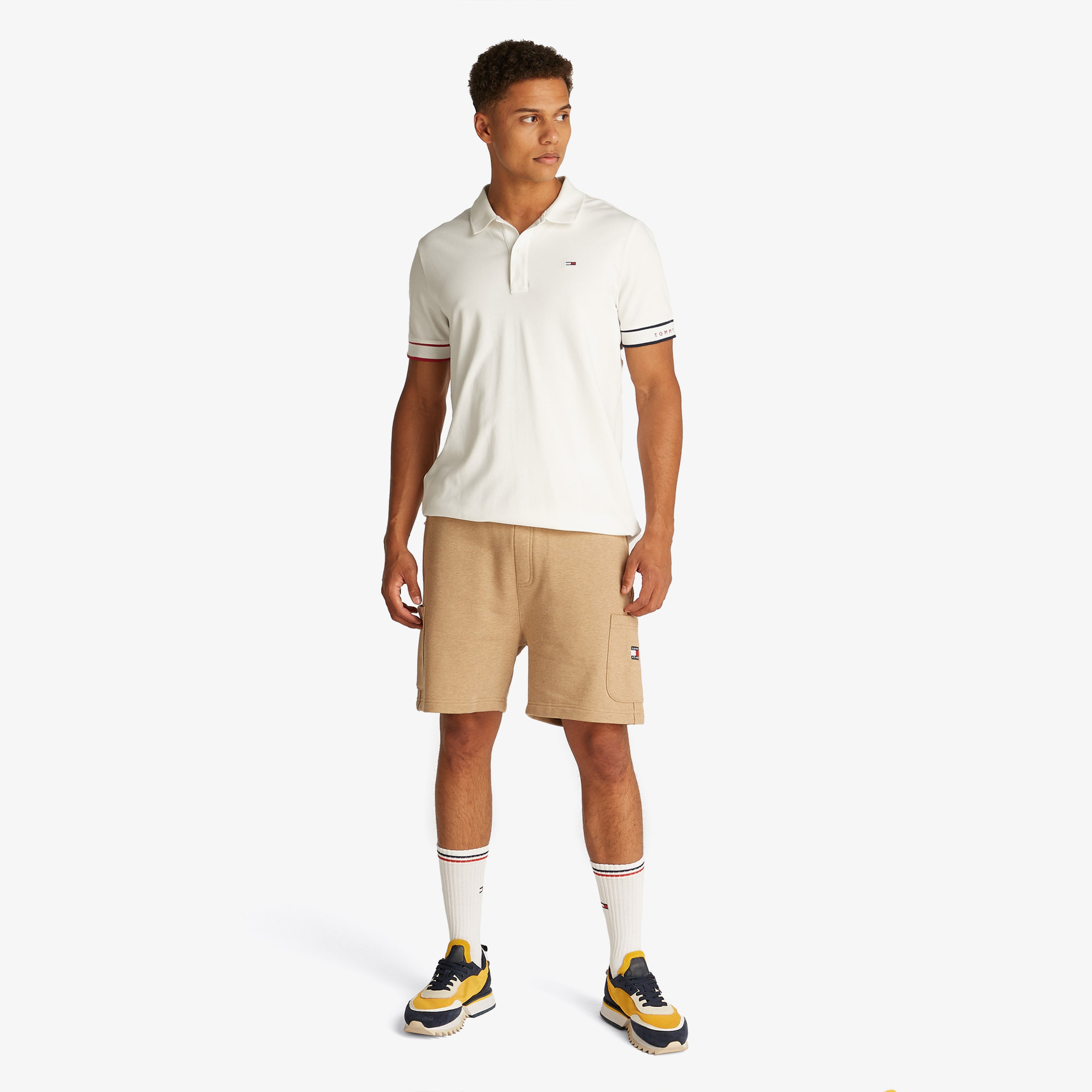 Tommy Jeans Slim Flag Cuff Ext Erkek Beyaz Polo