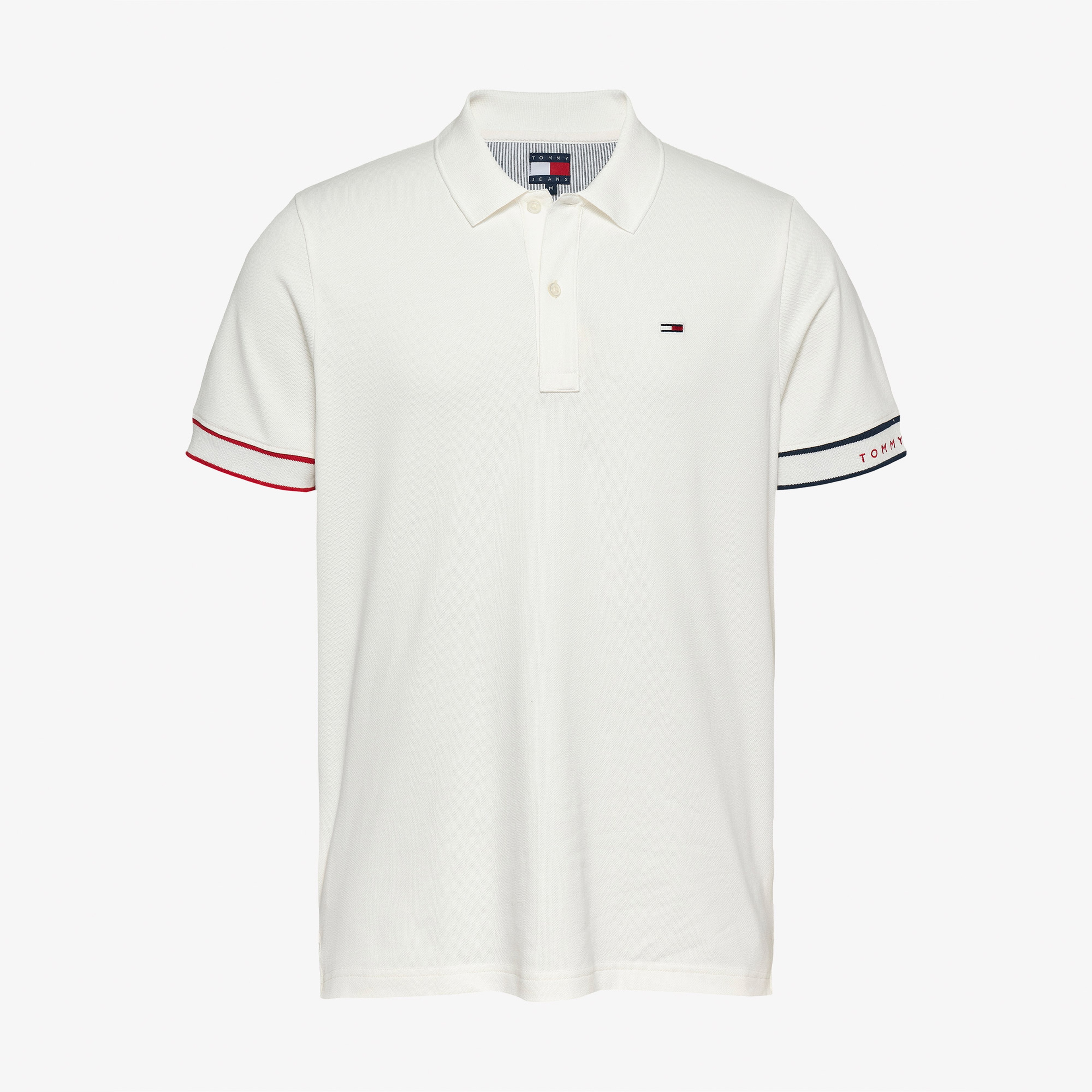 Tommy Jeans Slim Flag Cuff Ext Erkek Beyaz Polo