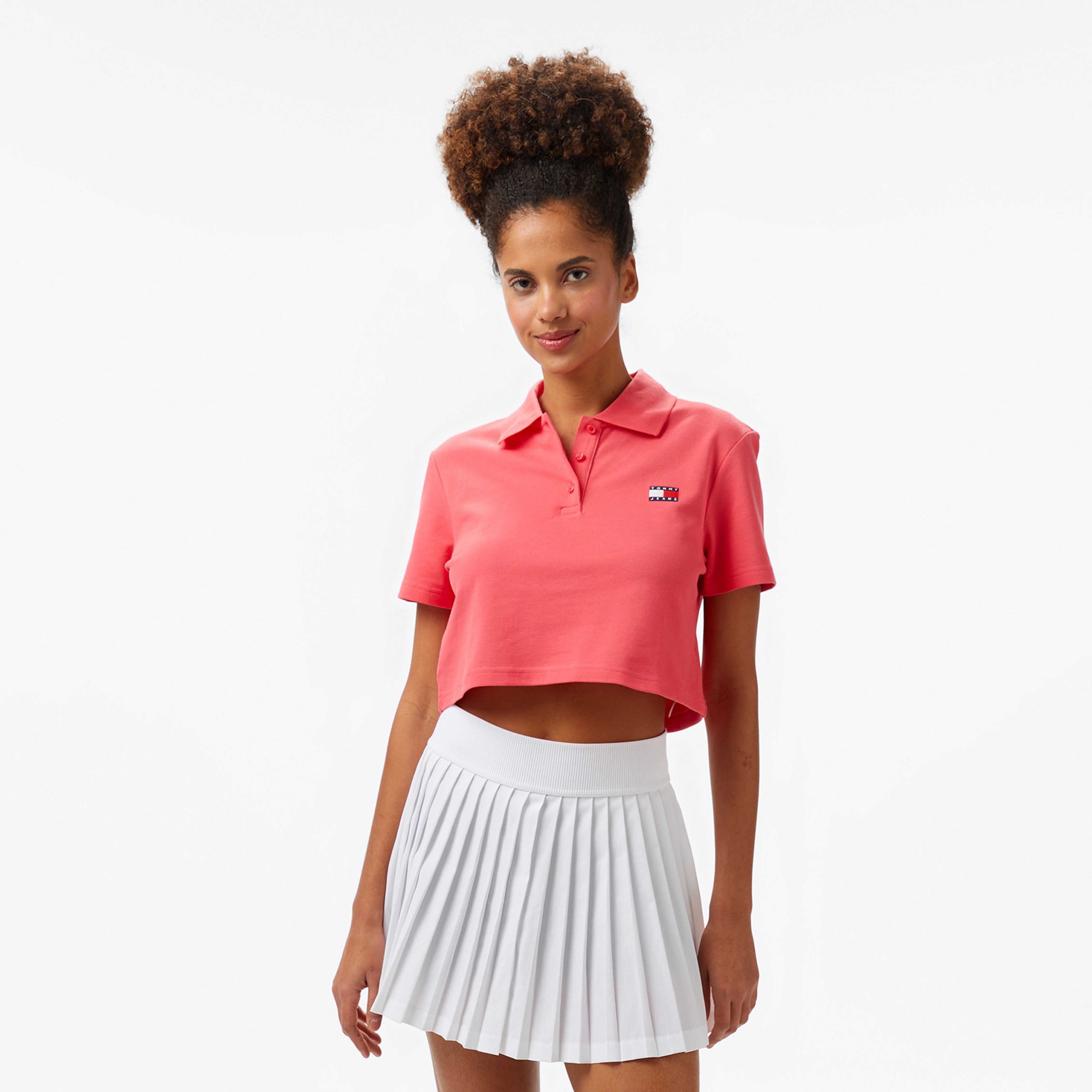 Tommy Jeans Crop Badge Kadın Pembe Polo