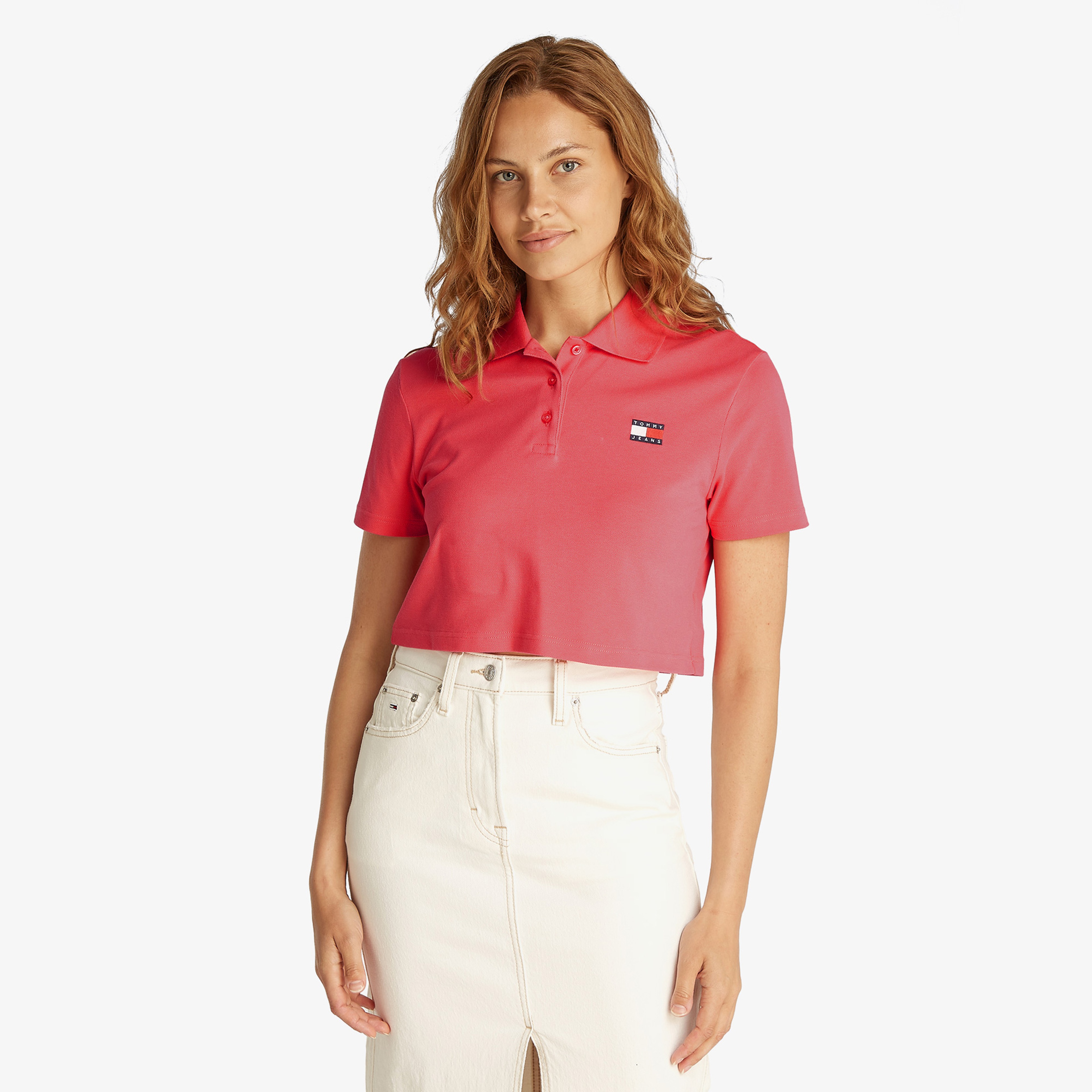 Tommy Jeans Crop Badge Kadın Pembe Polo