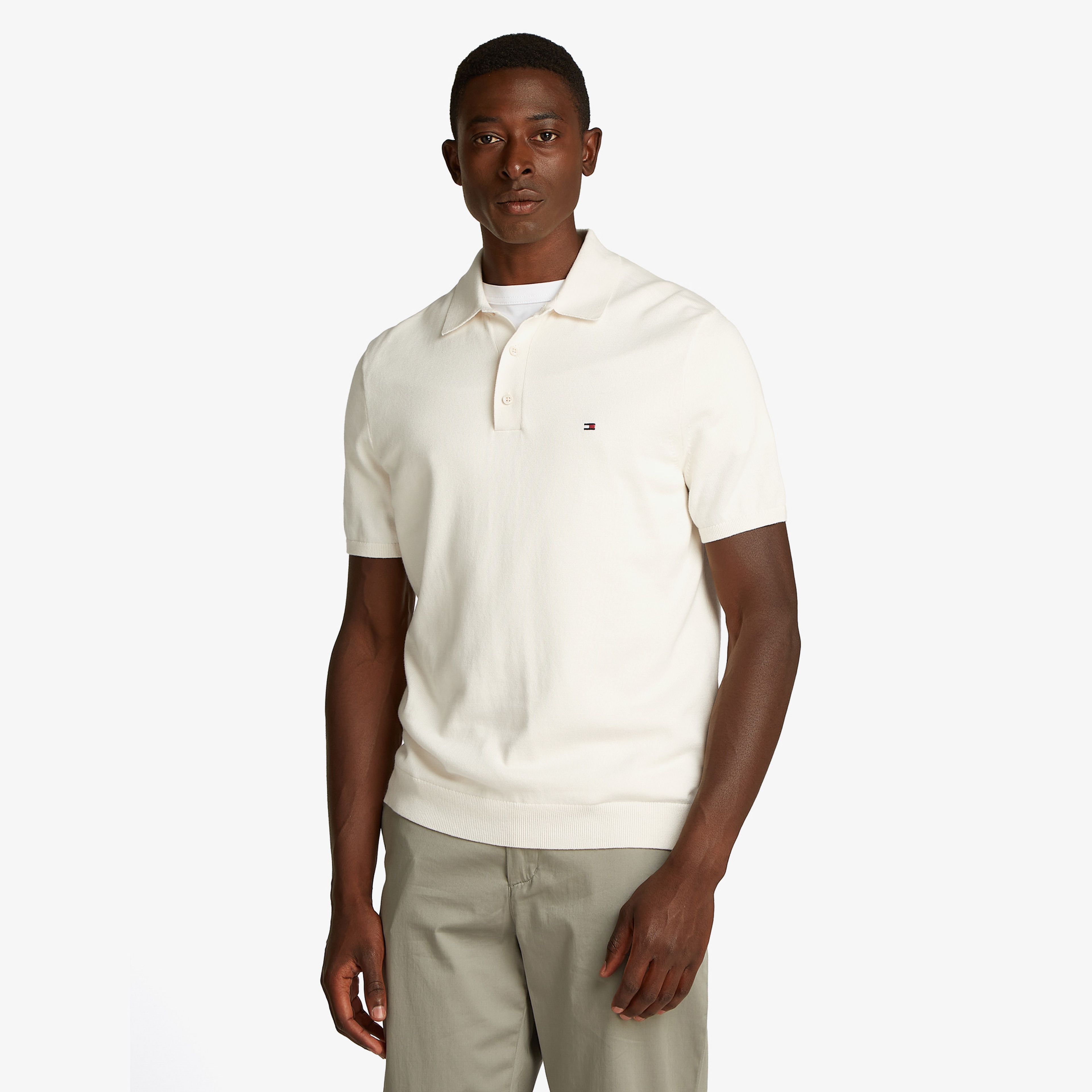 Tommy Hilfiger Essential Cotton Knitted Erkek Beyaz Polo