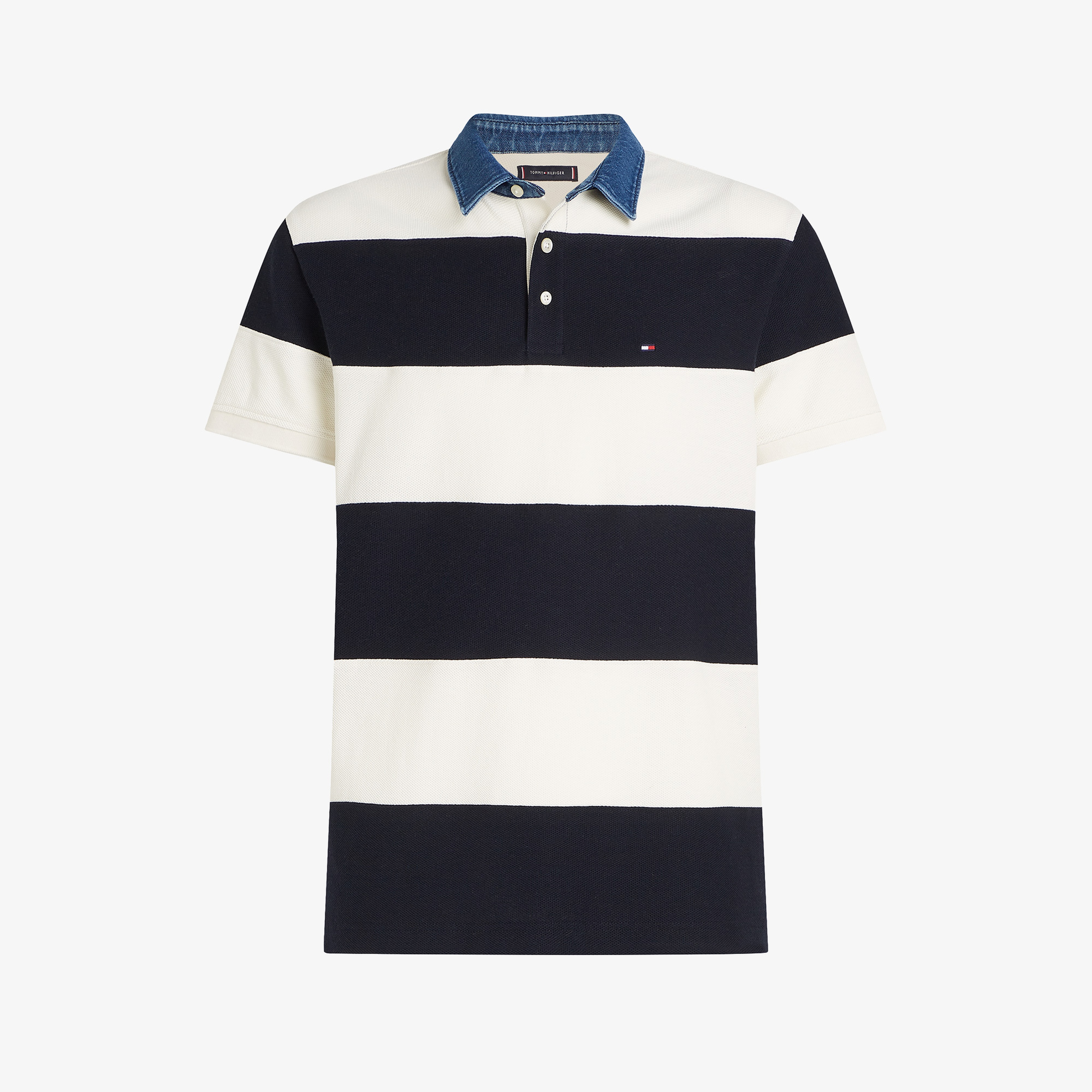 Tommy Hilfiger Rugby Stripe Relaxed Erkek Beyaz Polo