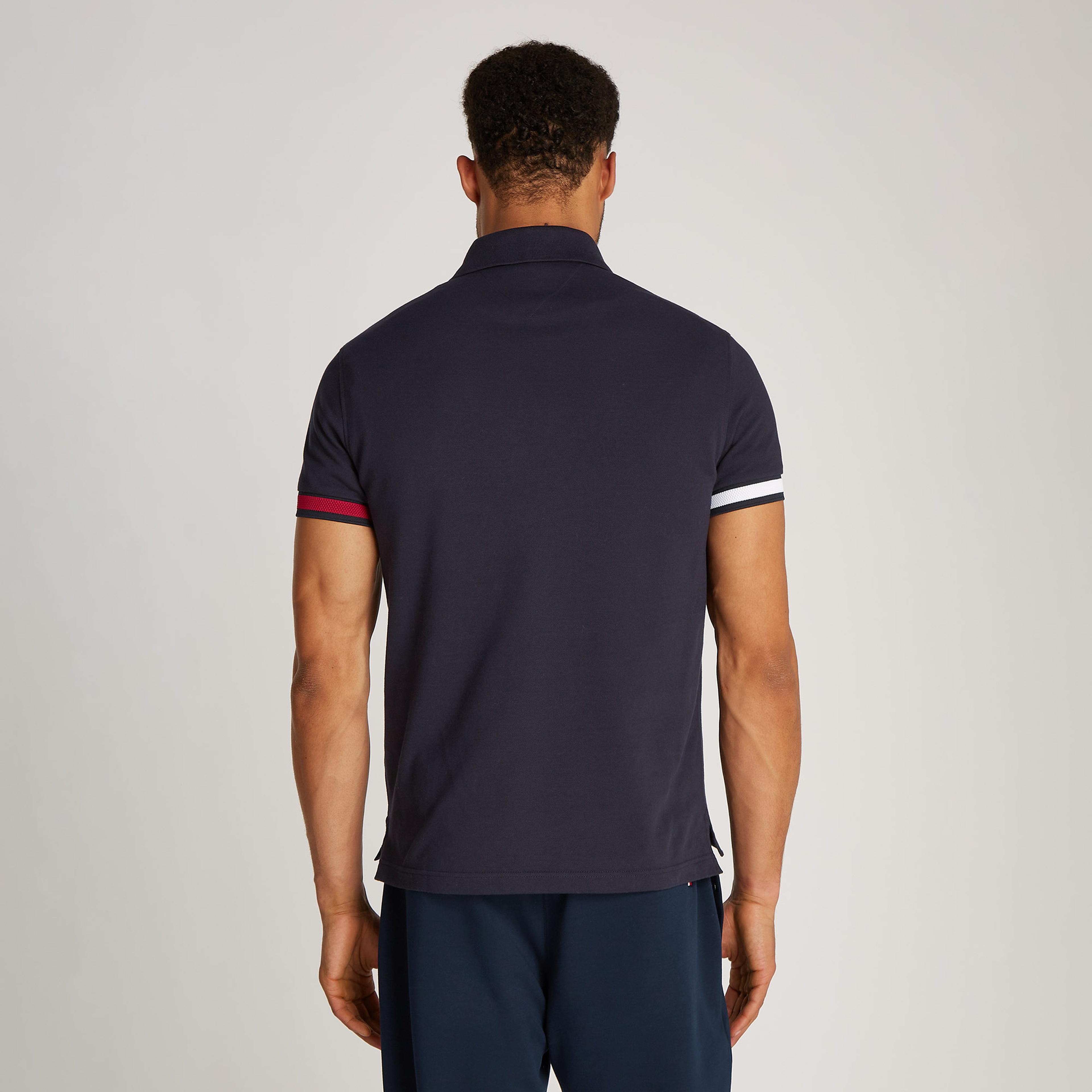 Tommy Hilfiger Flag Cuff Slim Erkek Mavi Polo