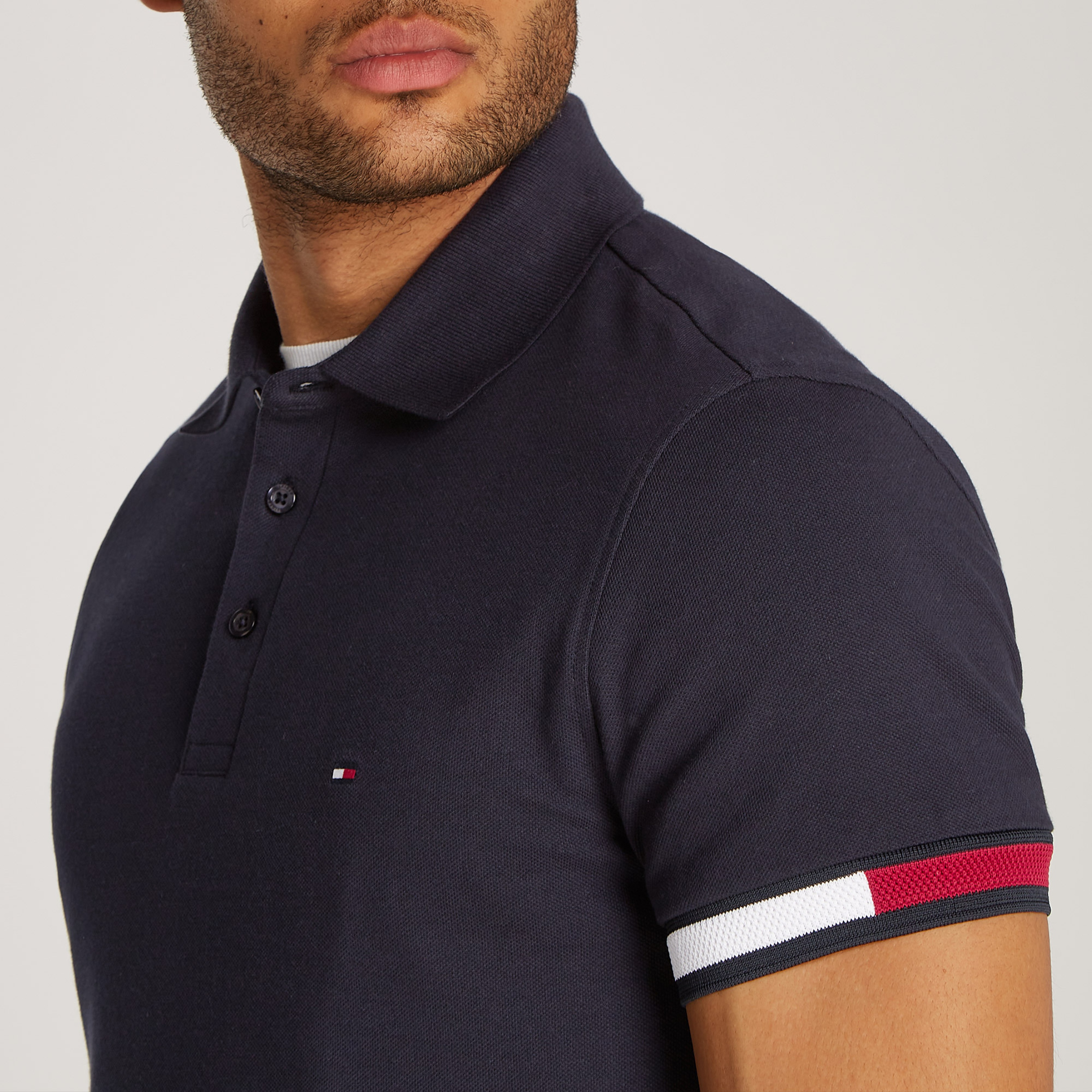 Tommy Hilfiger Flag Cuff Slim Erkek Mavi Polo
