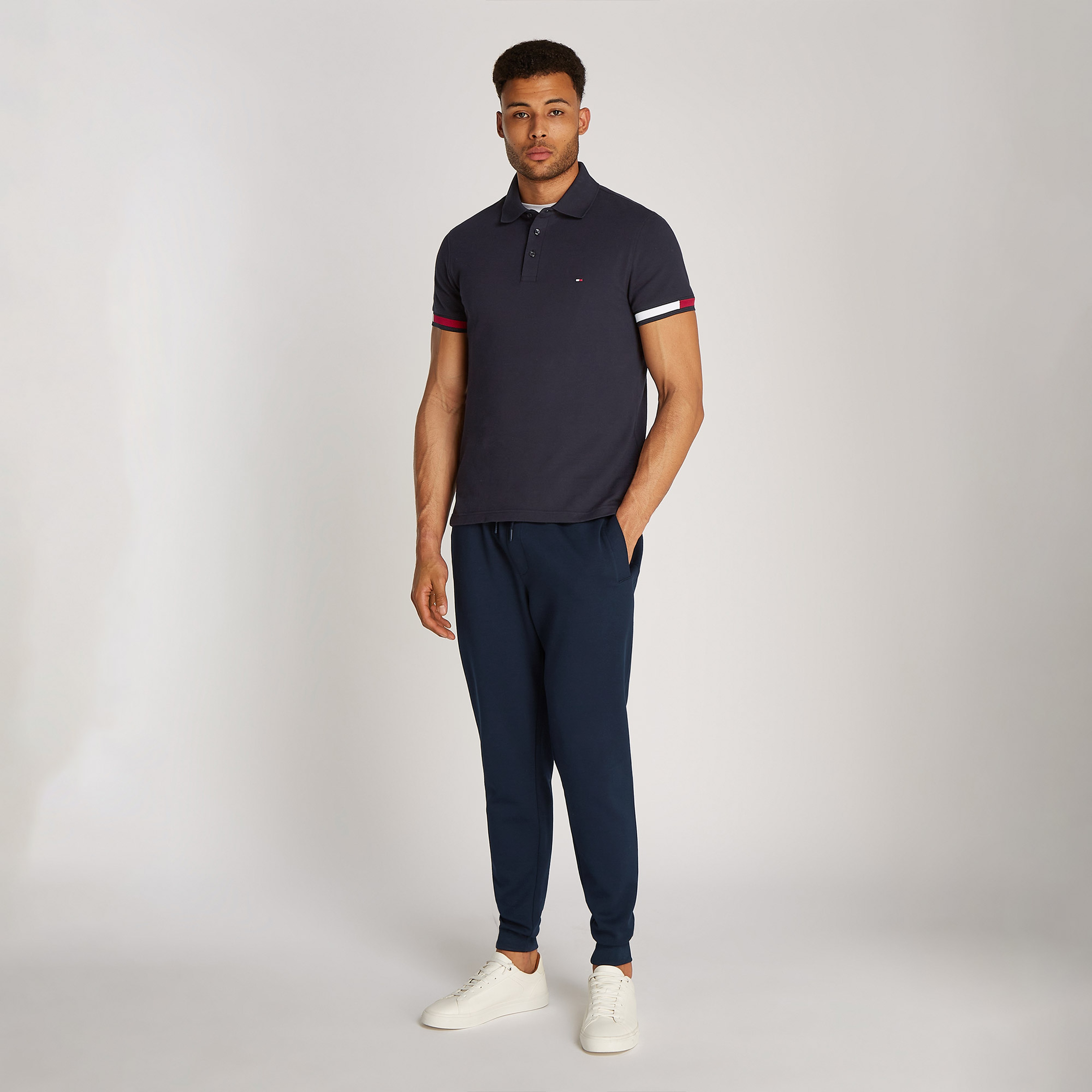 Tommy Hilfiger Flag Cuff Slim Erkek Mavi Polo