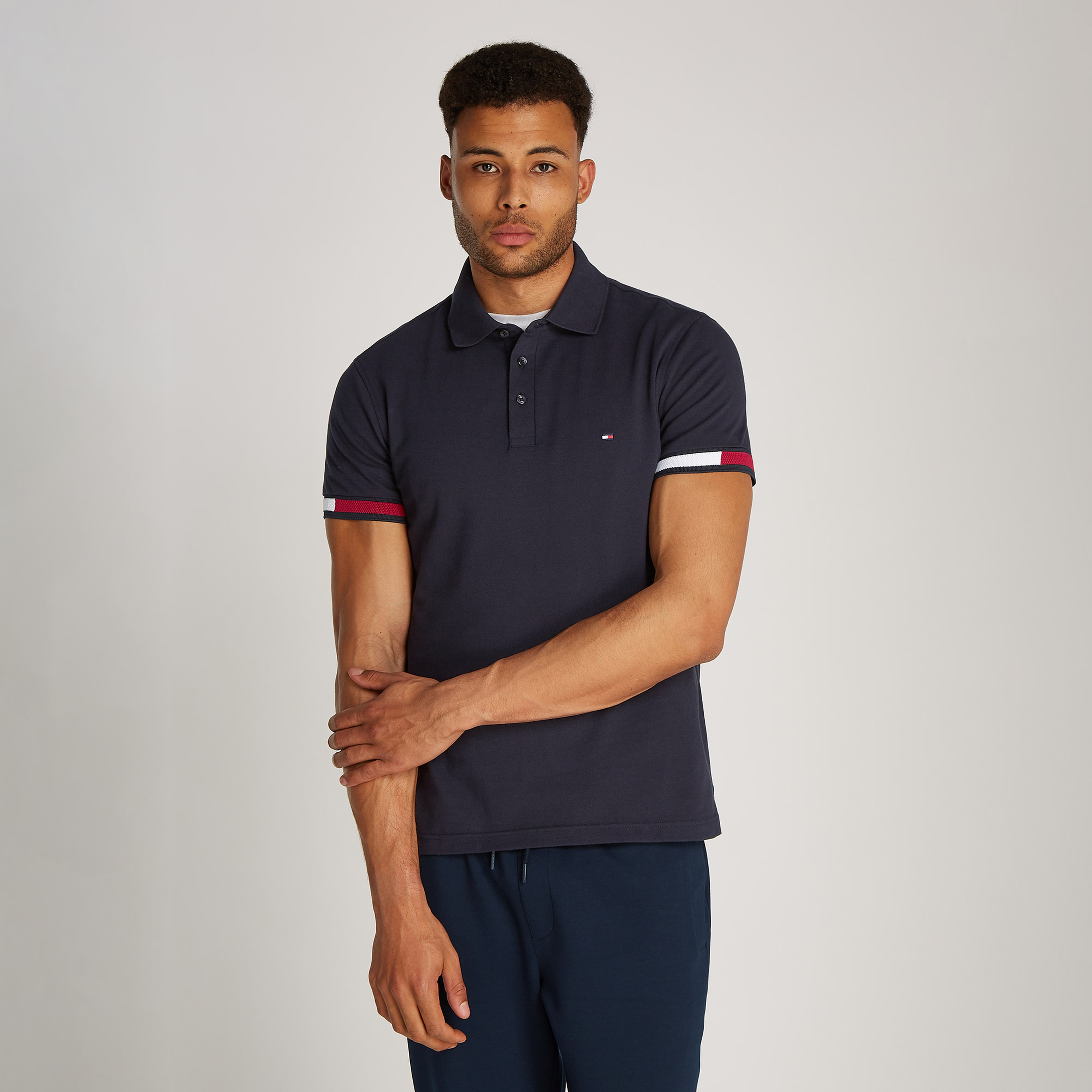 Tommy Hilfiger Flag Cuff Slim Erkek Mavi Polo