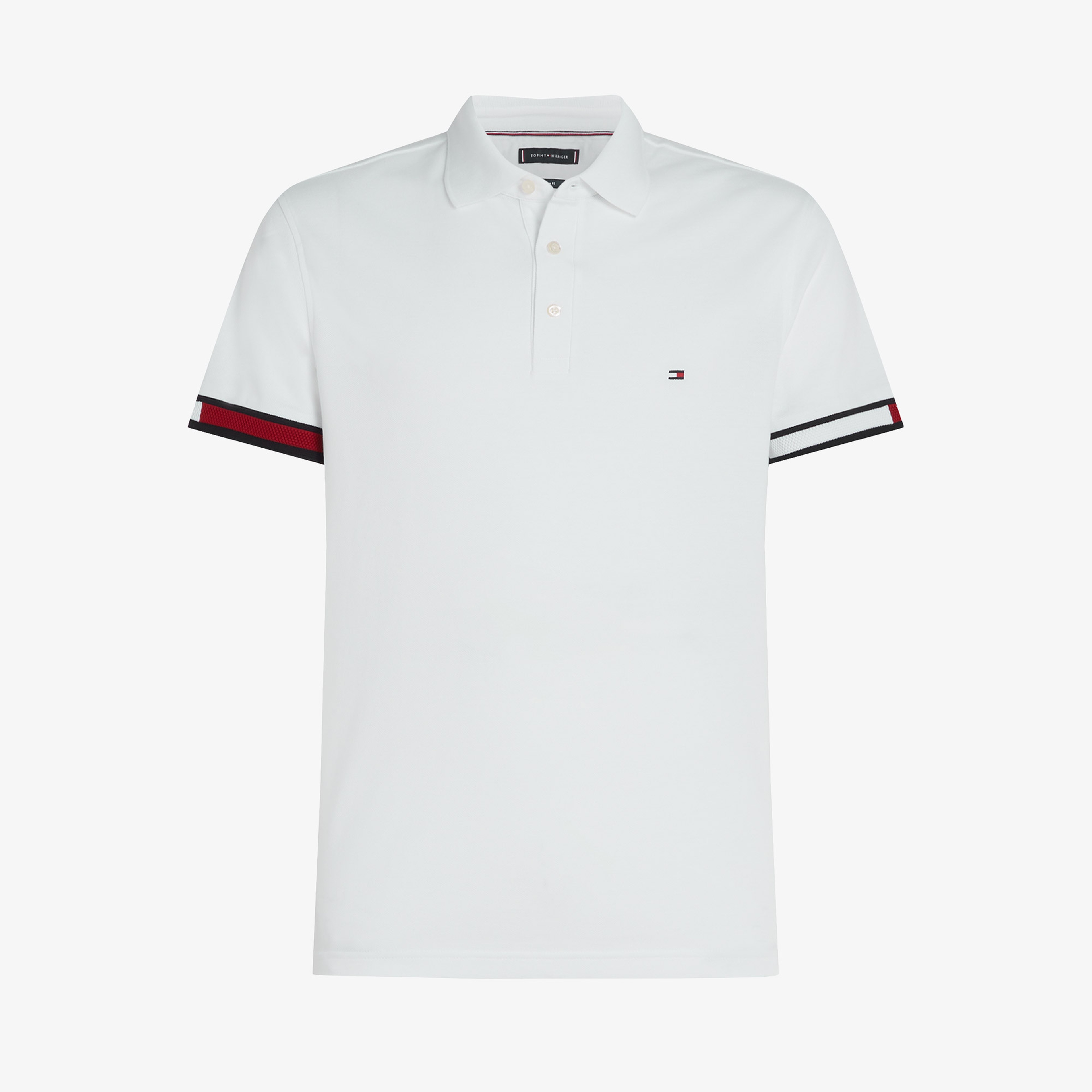 Tommy Hilfiger Flag Cuff Slim Erkek Beyaz Polo