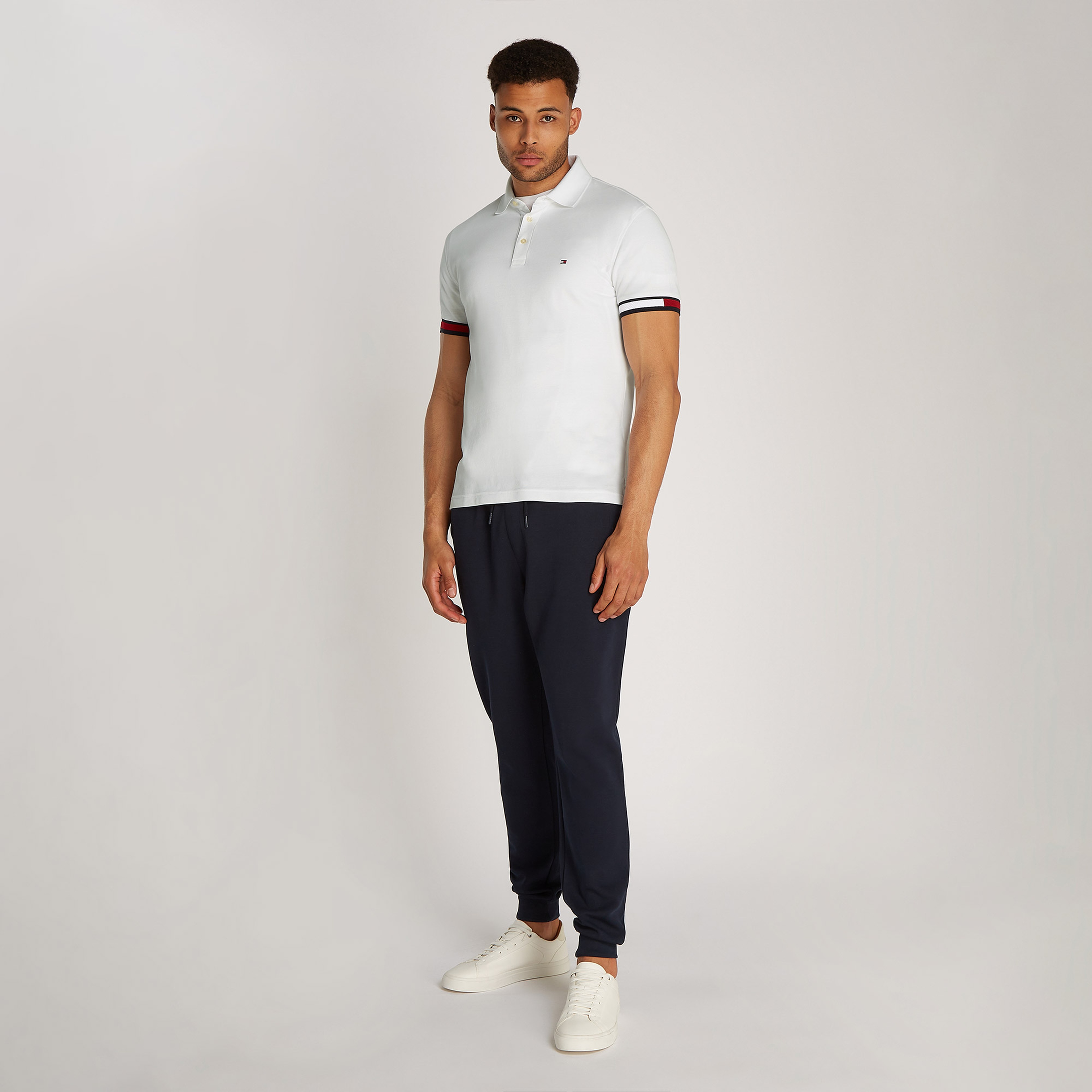 Tommy Hilfiger Flag Cuff Slim Erkek Beyaz Polo