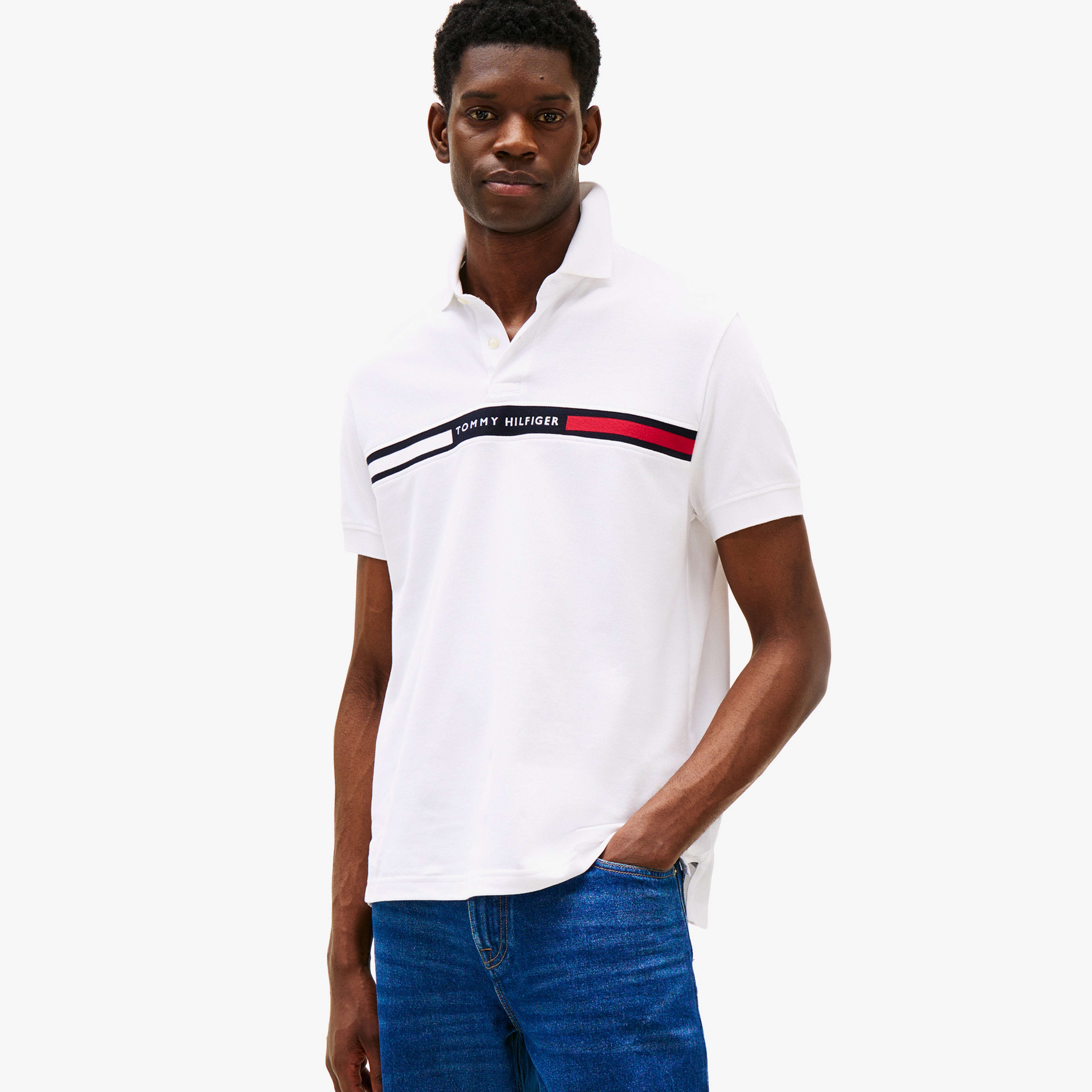 Tommy Hilfiger Chest Insert Reg Erkek Beyaz Polo