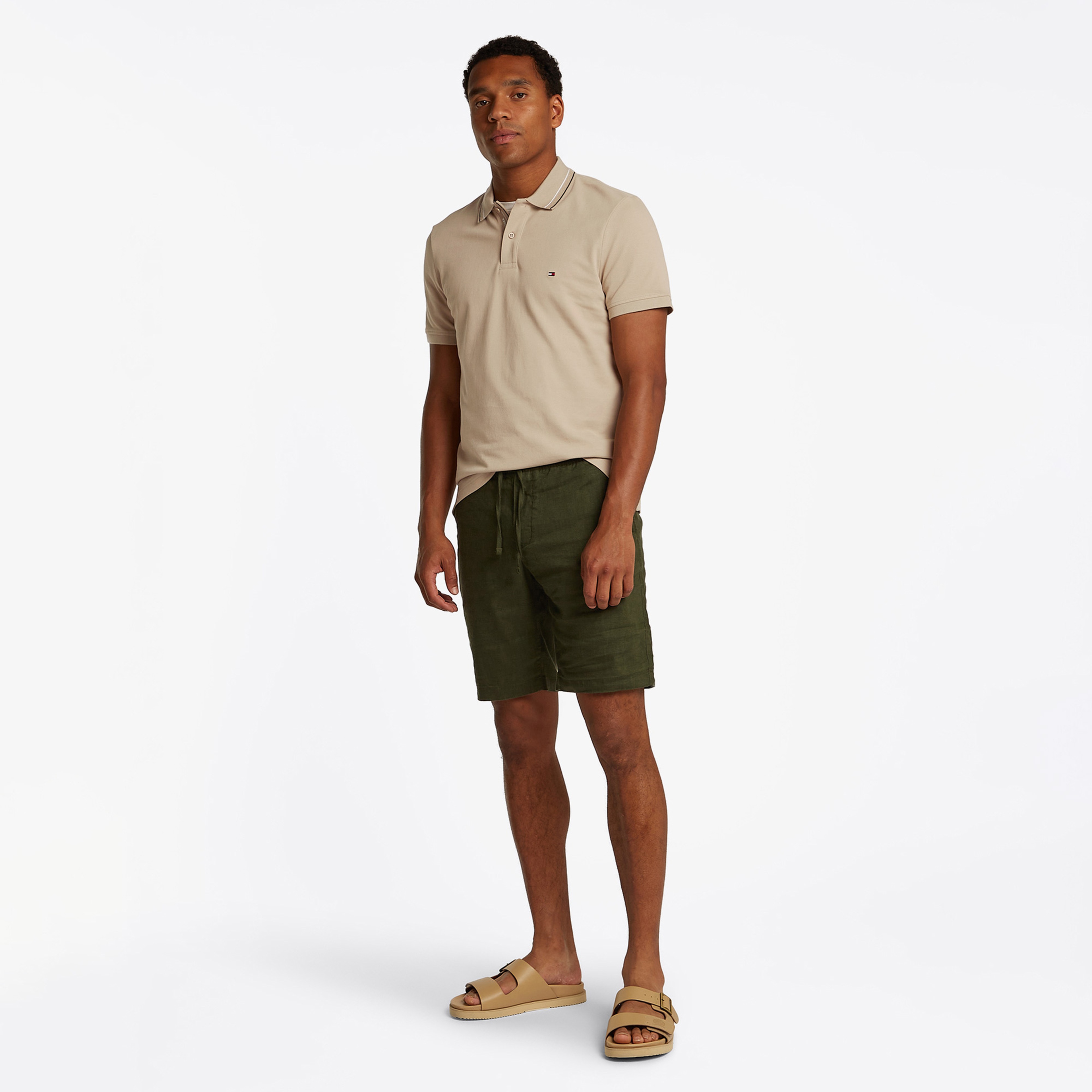 Tommy Hilfiger Placket Interest Reg Erkek Haki Polo