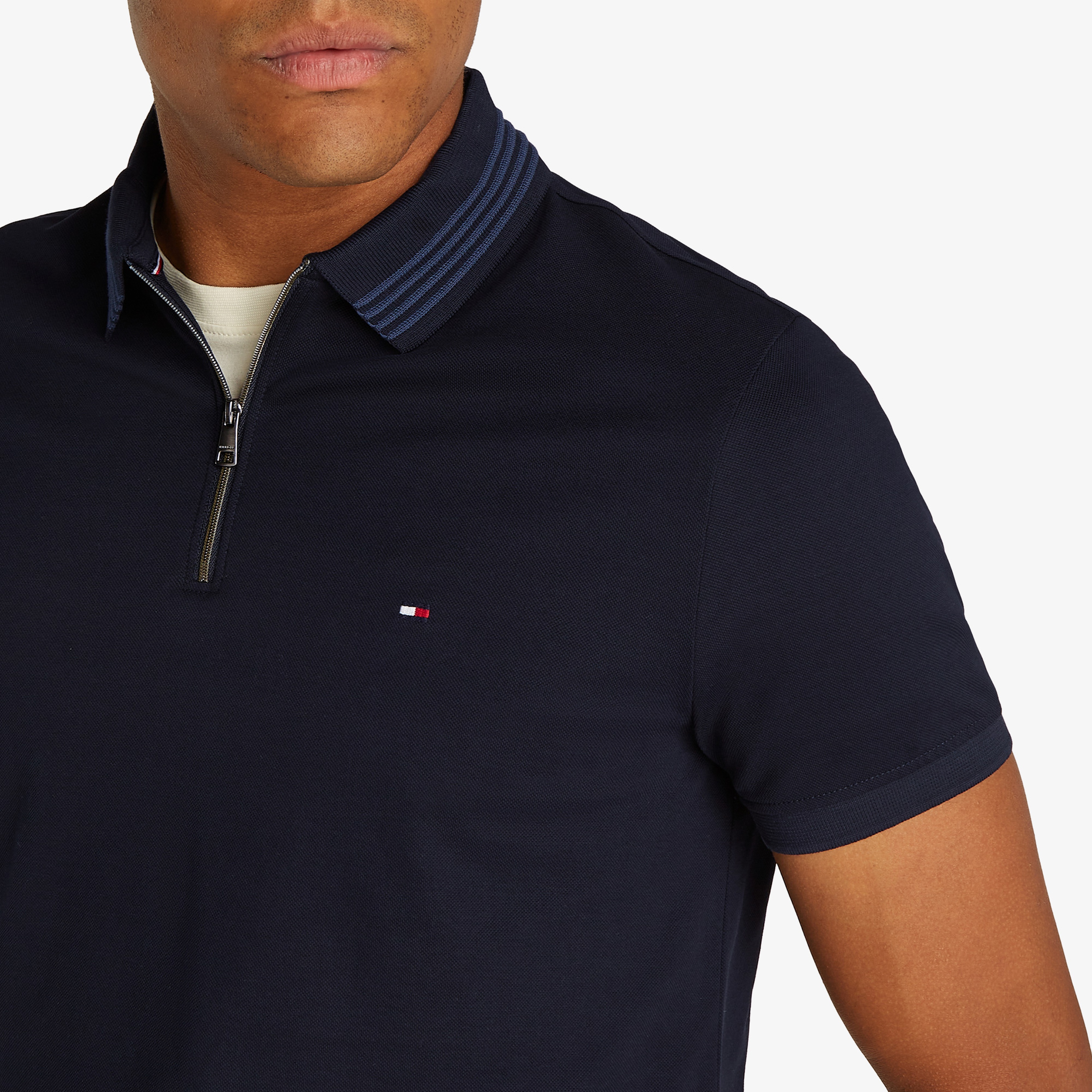 Tommy Hilfiger Mercerised Pique Zip Reg Erkek Mavi Polo