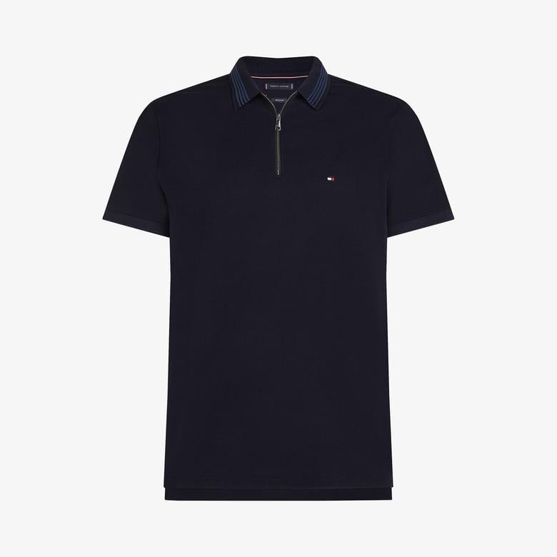 Tommy Hilfiger Mercerised Pique Zip Reg Erkek Mavi Polo