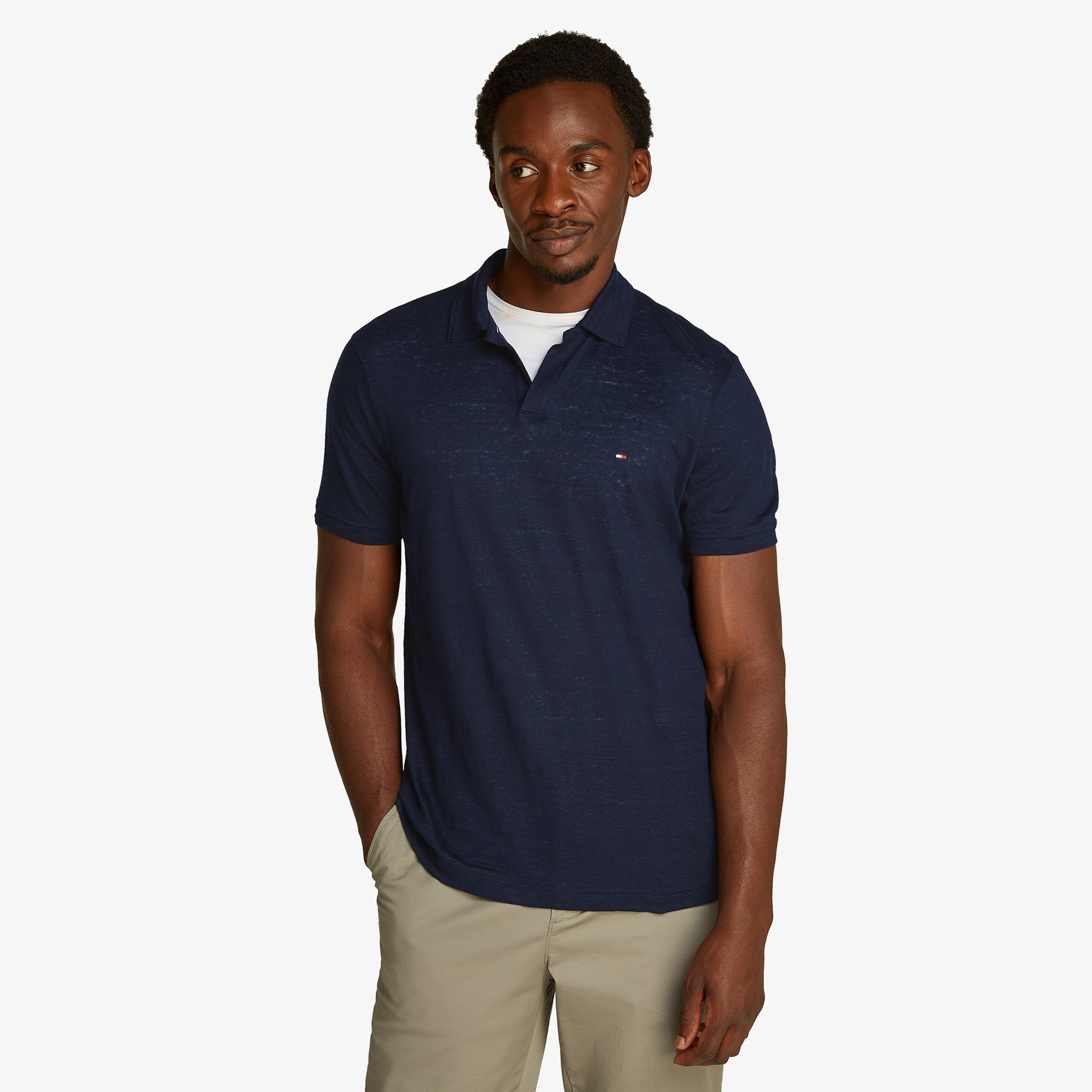 Tommy Hilfiger Pure Linen Reg Erkek Lacivert Polo