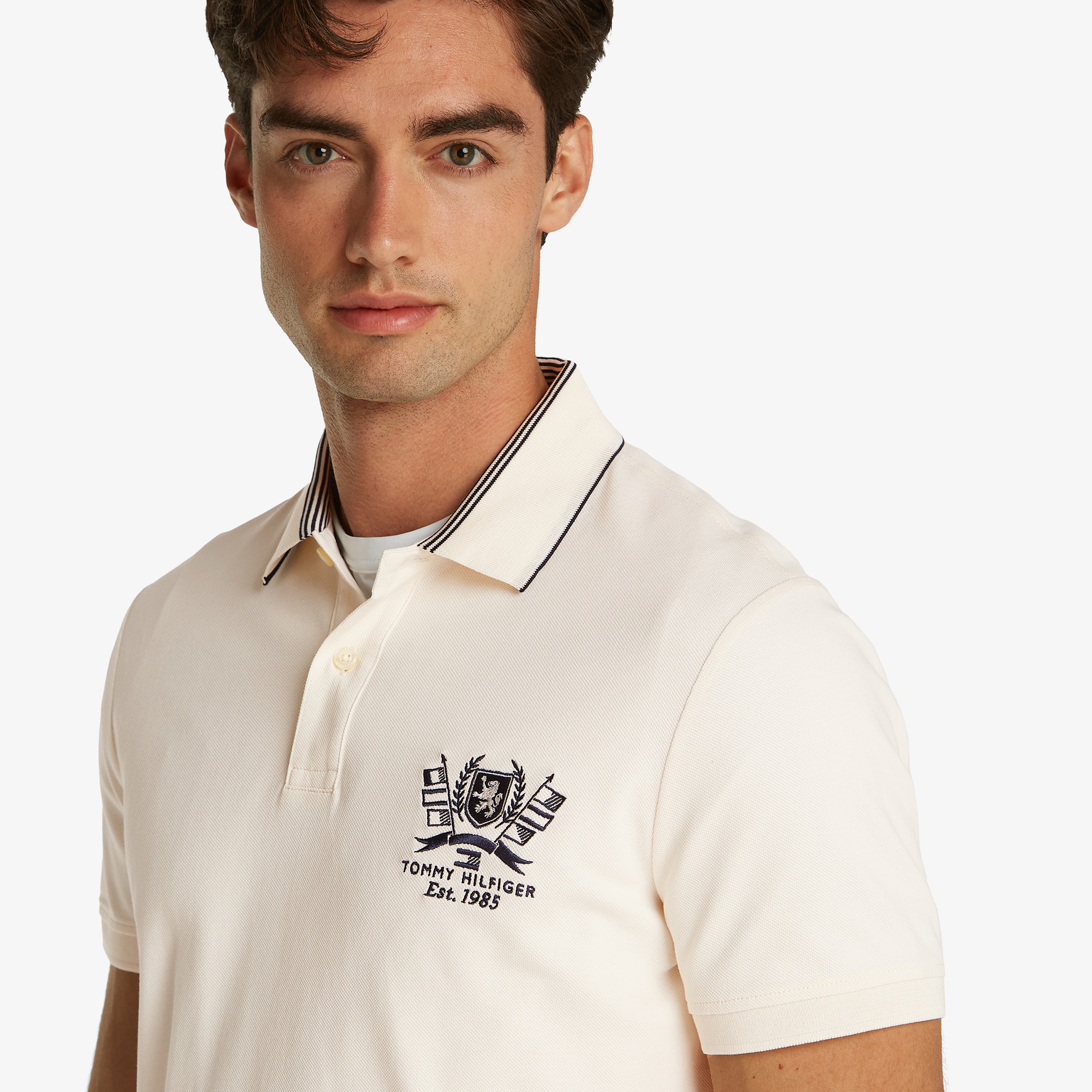 Tommy Hilfiger Icon Regular Erkek Krem Rengi Polo
