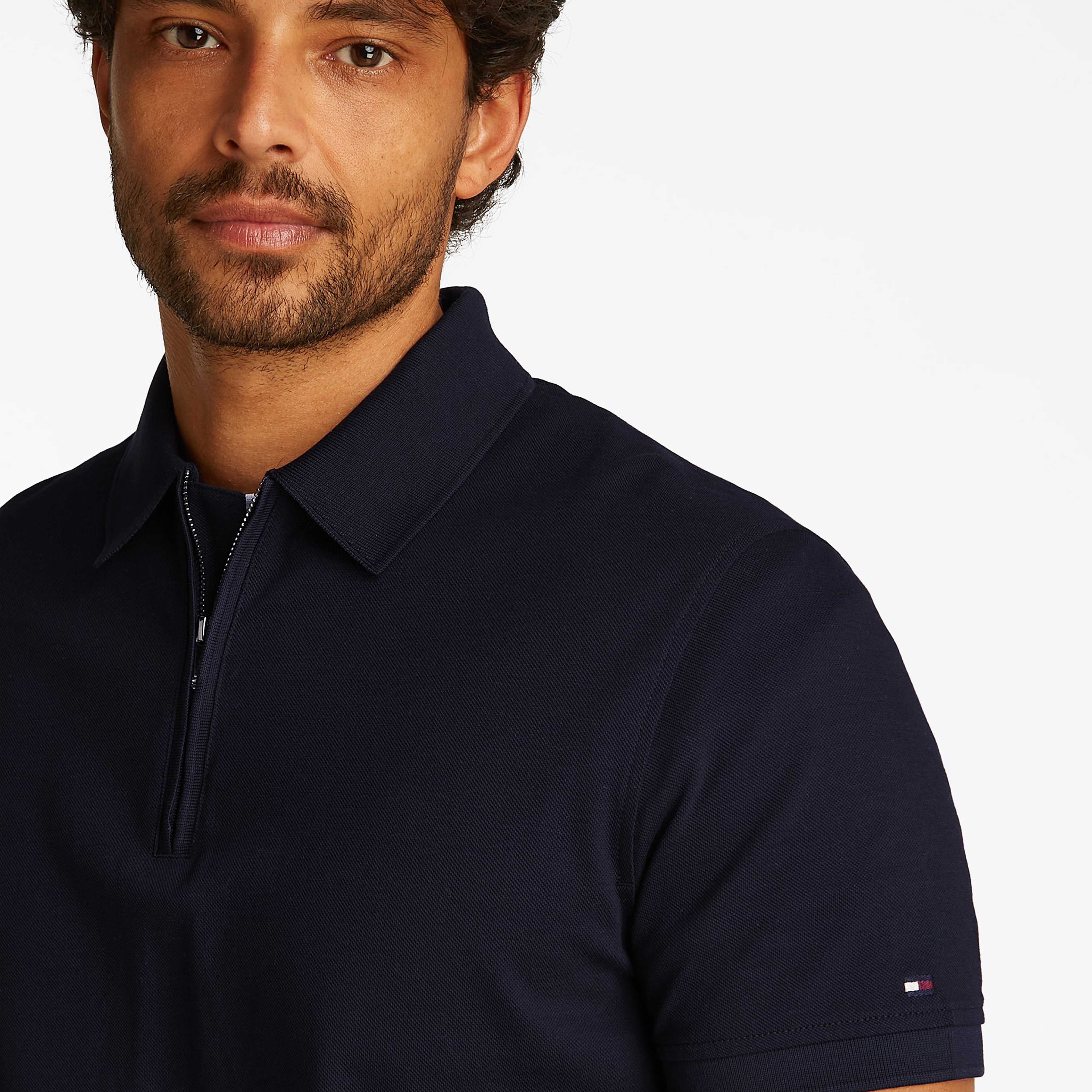 Tommy Hilfiger Dc Performance Zip Erkek Mavi Polo