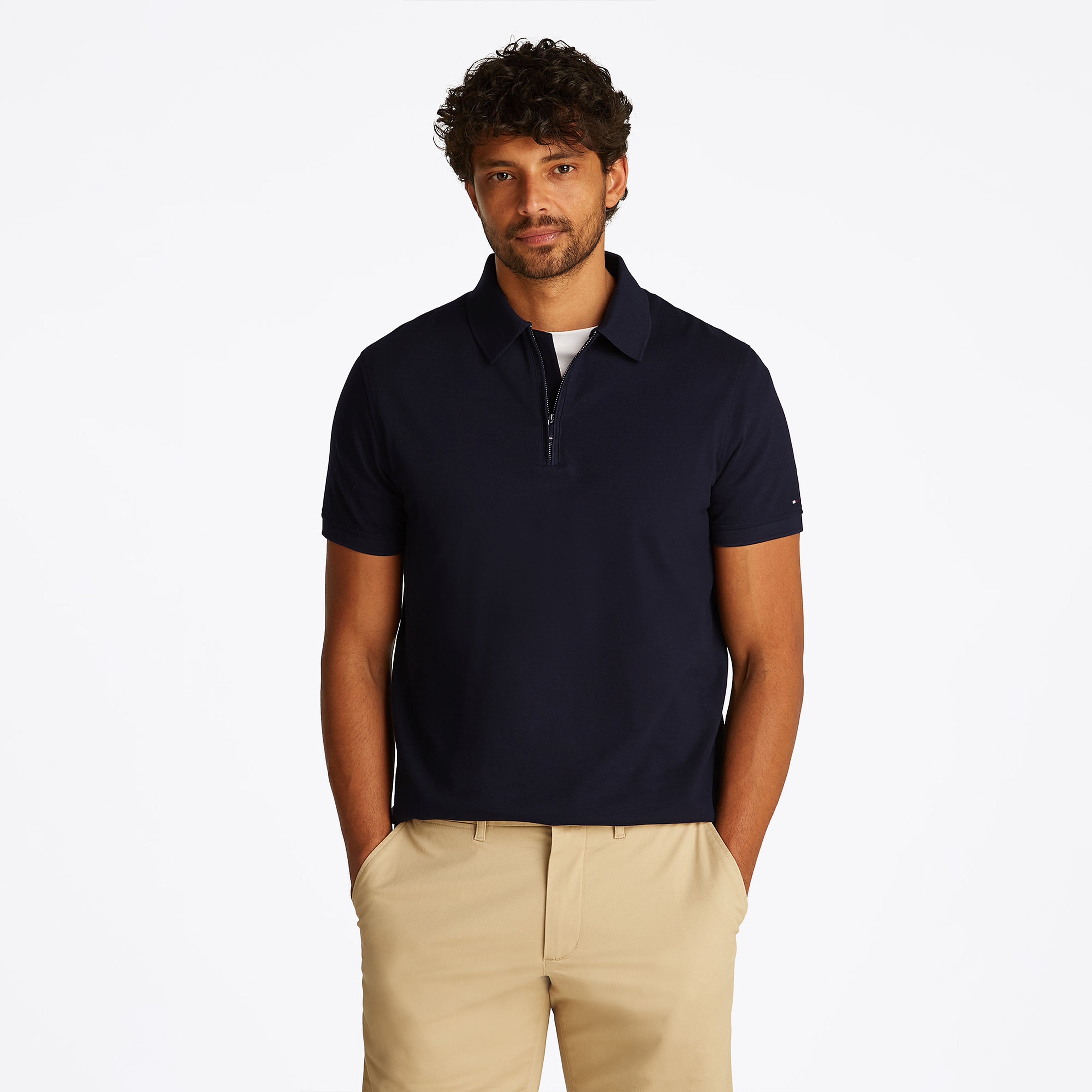 Tommy Hilfiger Dc Performance Zip Erkek Mavi Polo