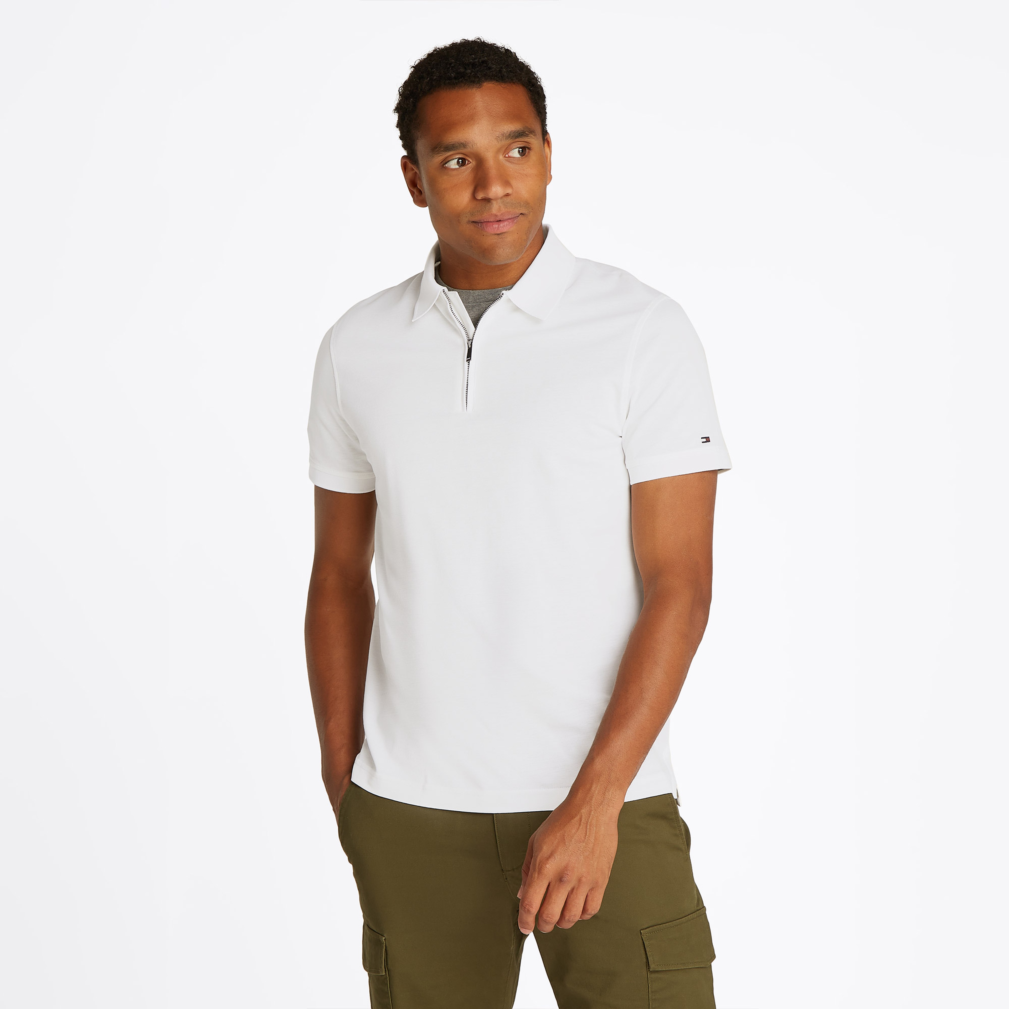 Tommy Hilfiger Dc Performance Zip Erkek Beyaz Polo