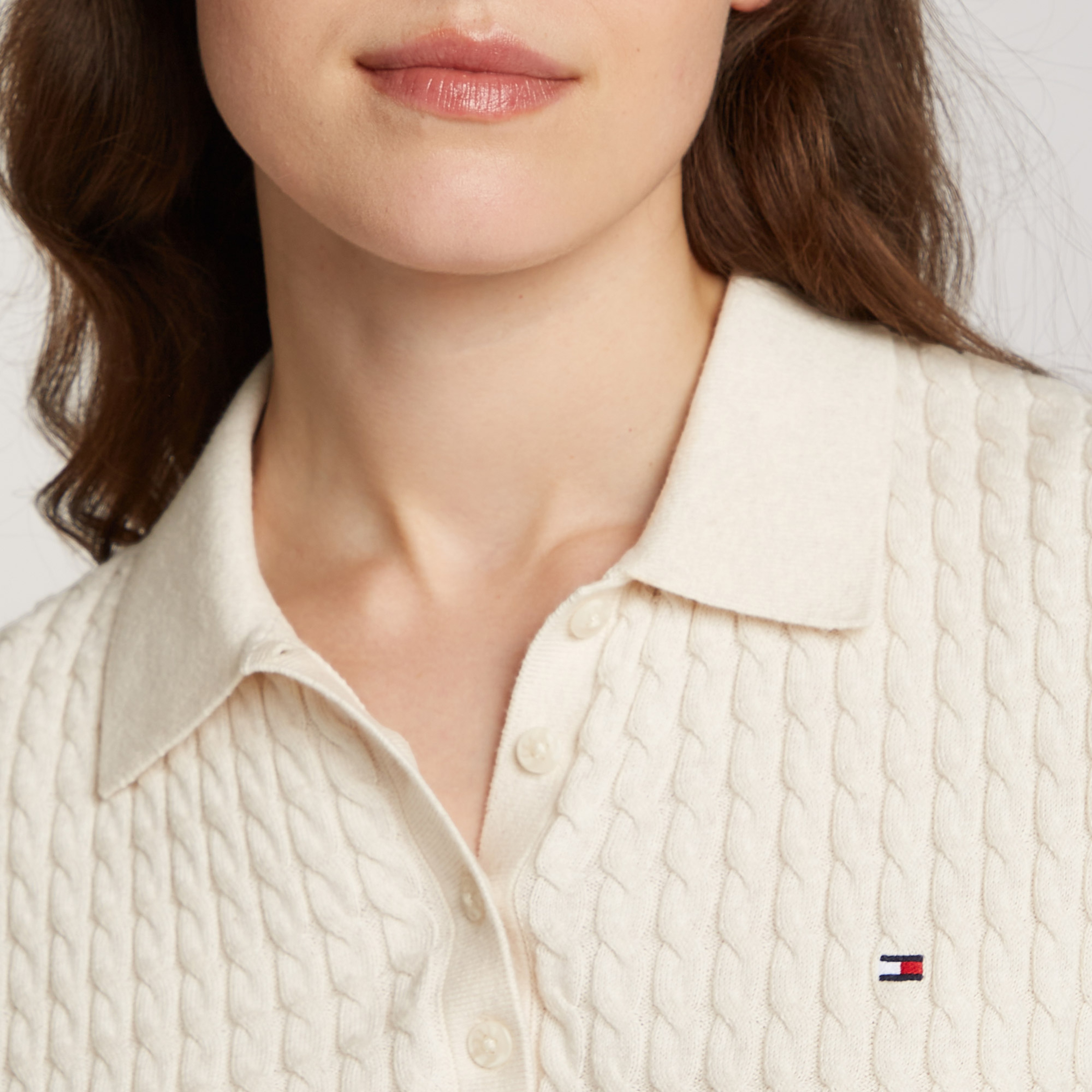 Tommy Hilfiger Co Cable Fine Gg Kadın Bej Kazak