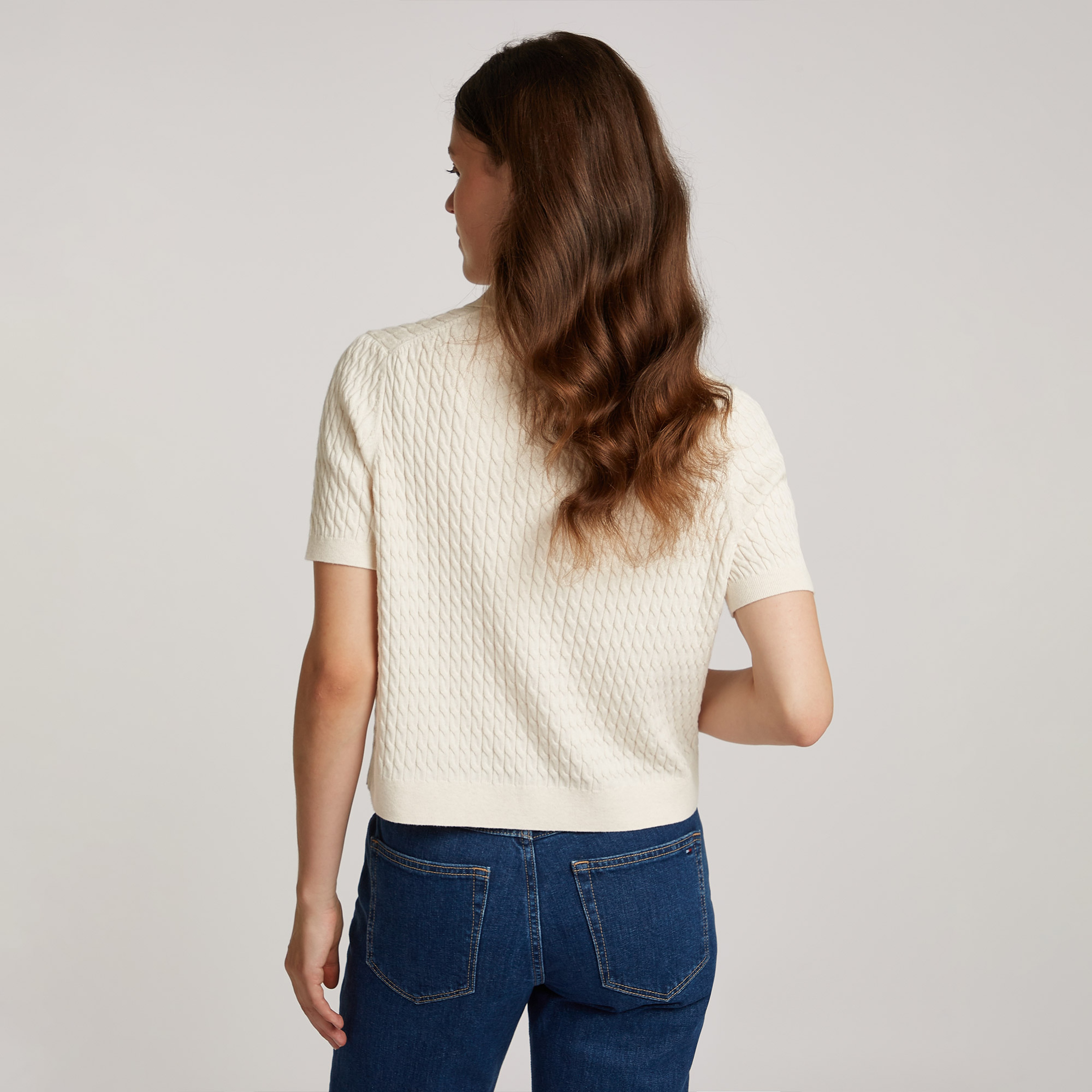 Tommy Hilfiger Co Cable Fine Gg Kadın Bej Kazak