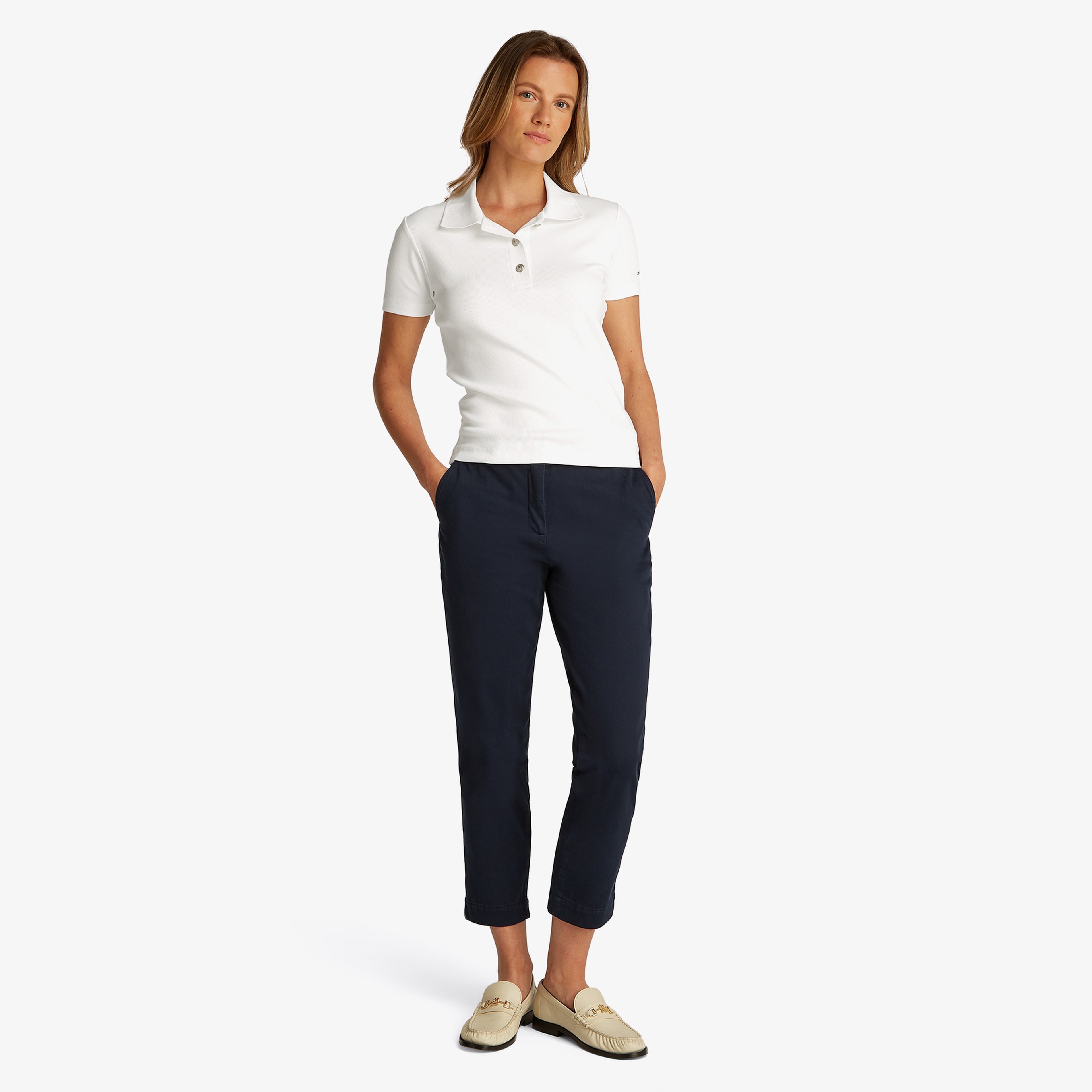 Tommy Hilfiger Slim Gold Button Kadın Beyaz Polo