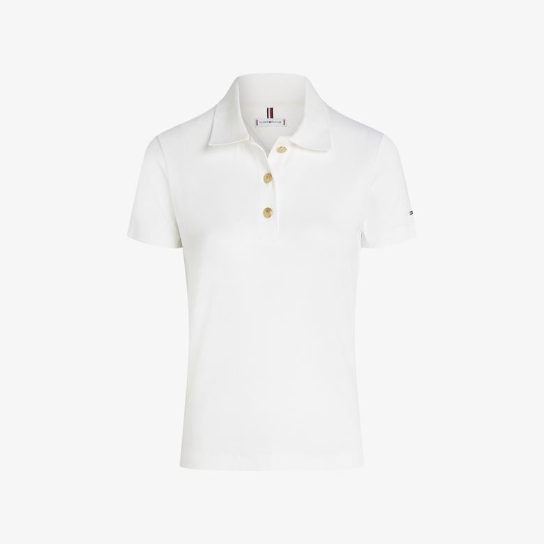 Tommy Hilfiger Slim Gold Button Kadın Beyaz Polo