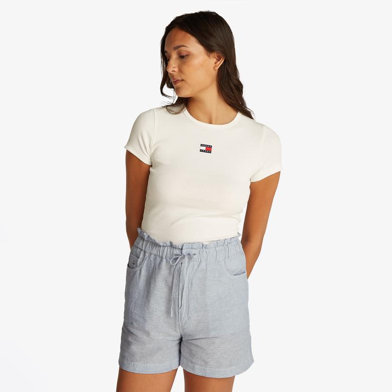 Tommy Jeans Cotton Linen Kadın Lacivert Şort