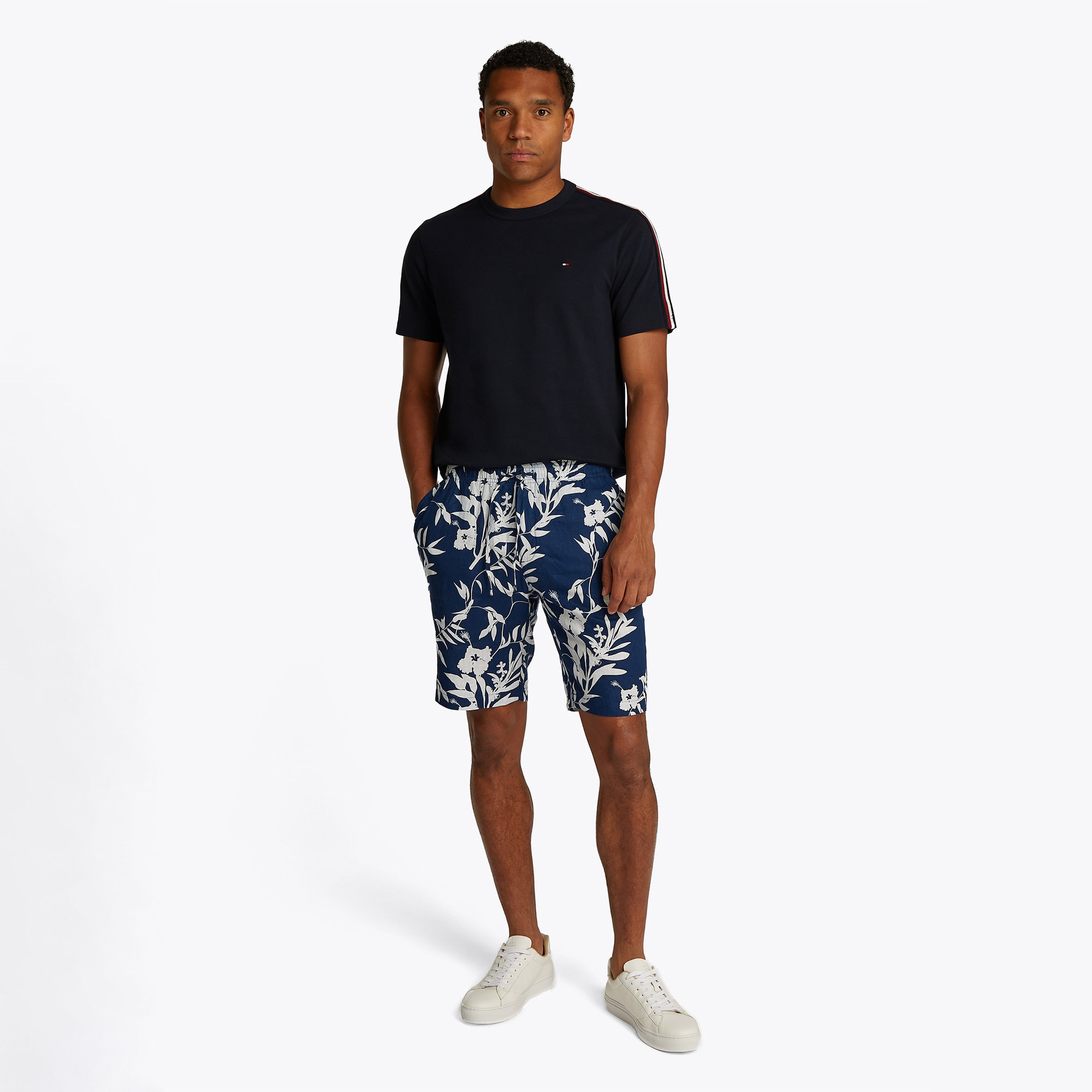 Tommy Hilfiger Harlem Po Linen Print Erkek Mavi Şort