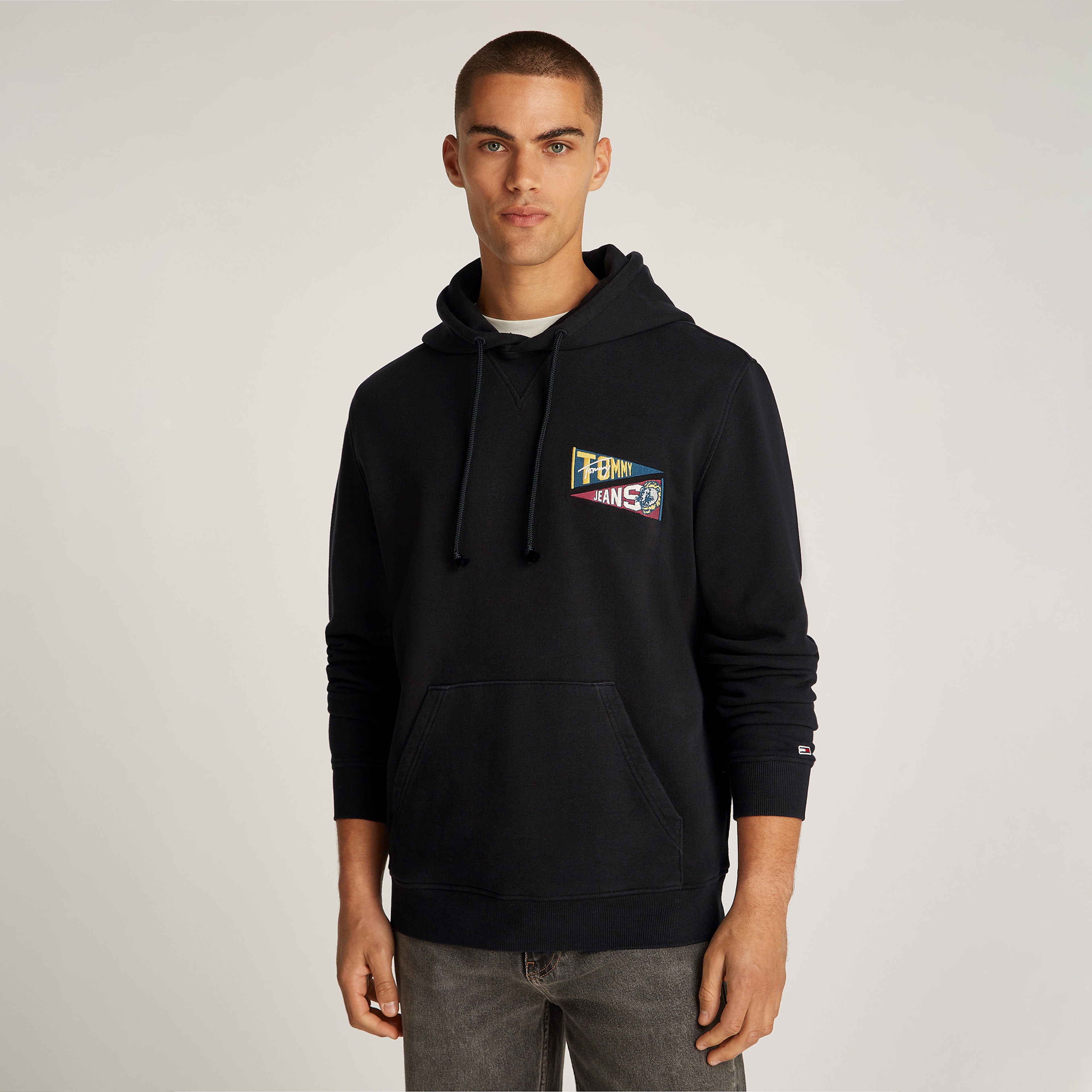 Tommy Jeans Reg Uni Flag Tiger Erkek Siyah Sweatshirt