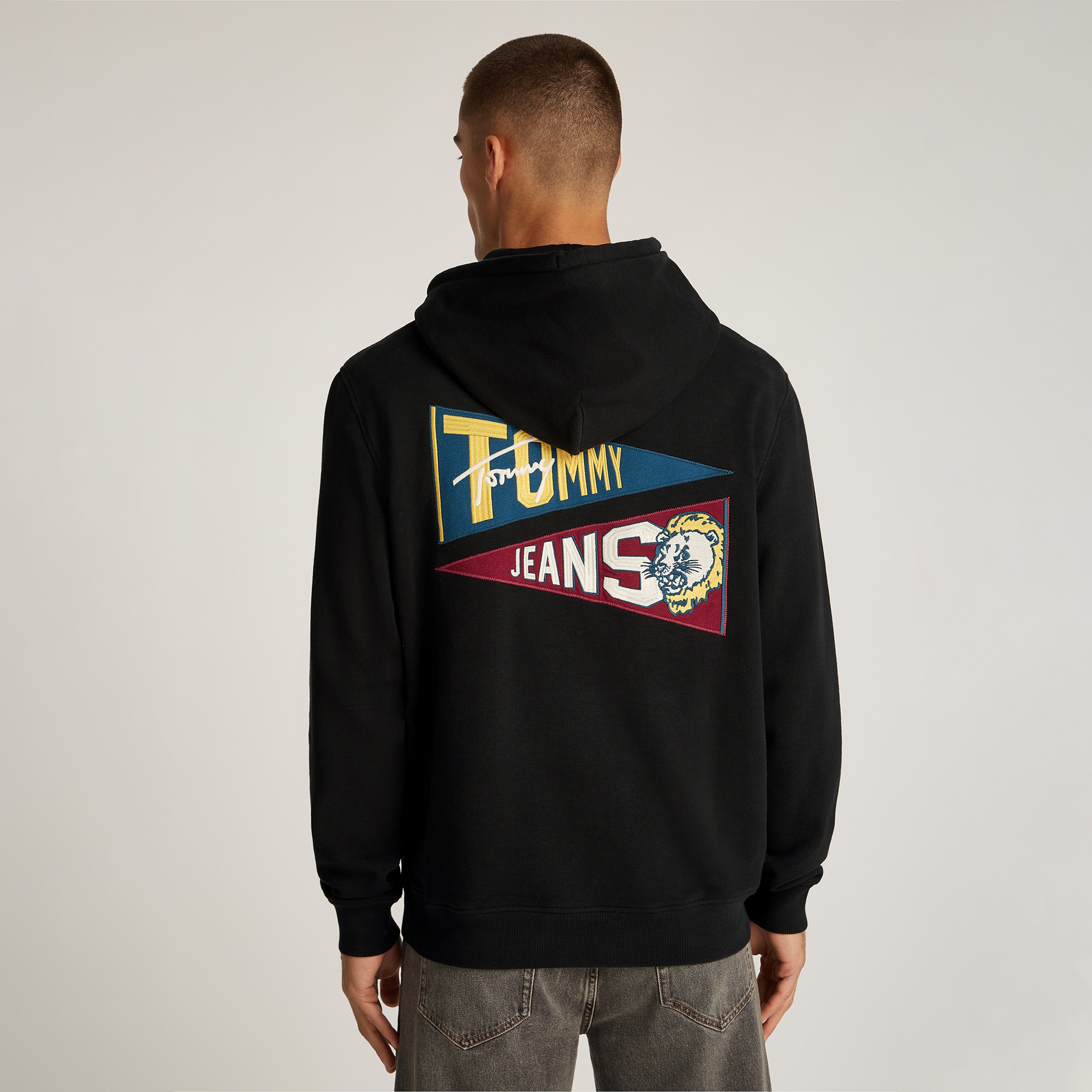Tommy Jeans Reg Uni Flag Tiger Erkek Siyah Sweatshirt