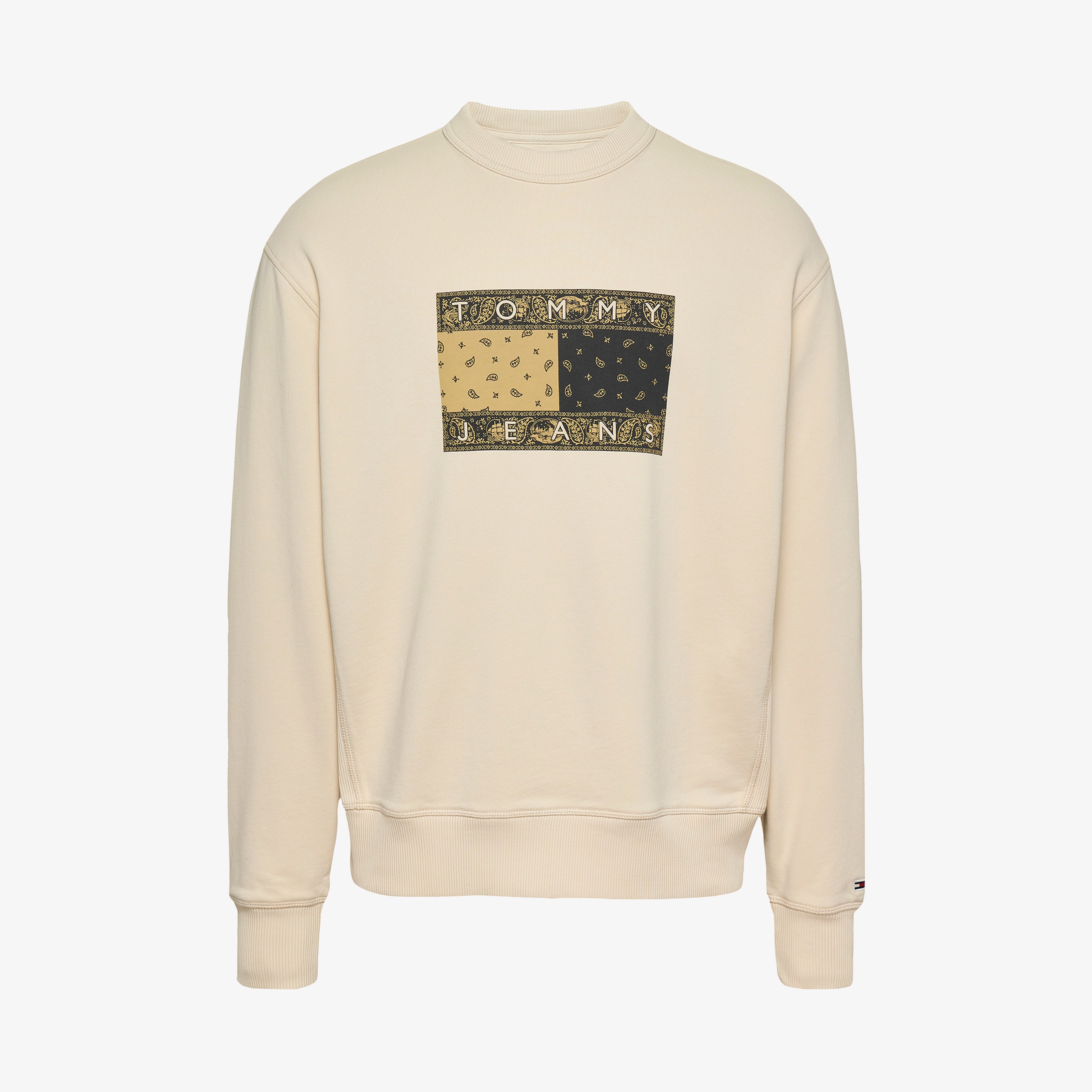Tommy Jeans Relax Paisley Flag Crew Erkek Bej Sweatshirt