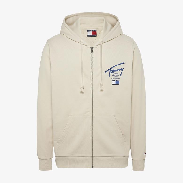 Tommy Jeans Reg Sig Twist Zipthru Ext Erkek Bej Sweatshirt