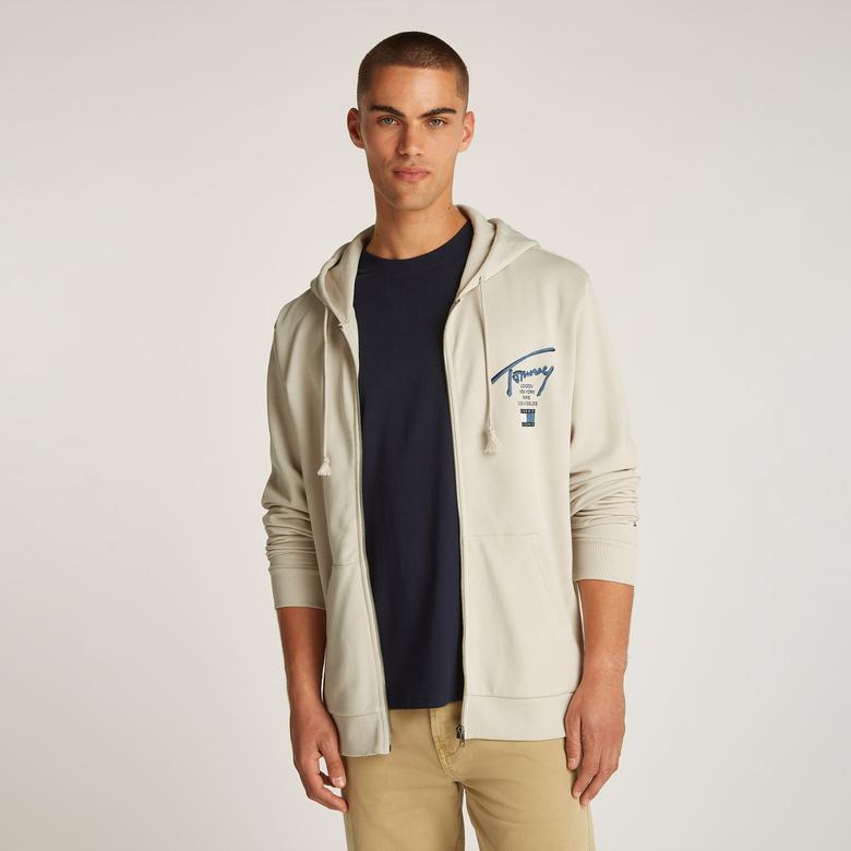 Tommy Jeans Reg Sig Twist Zipthru Ext Erkek Bej Sweatshirt