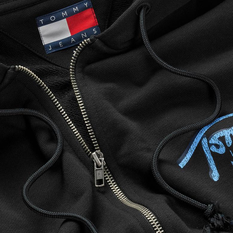 Tommy Jeans Reg Sig Twist Zipthru Ext Erkek Siyah Sweatshirt