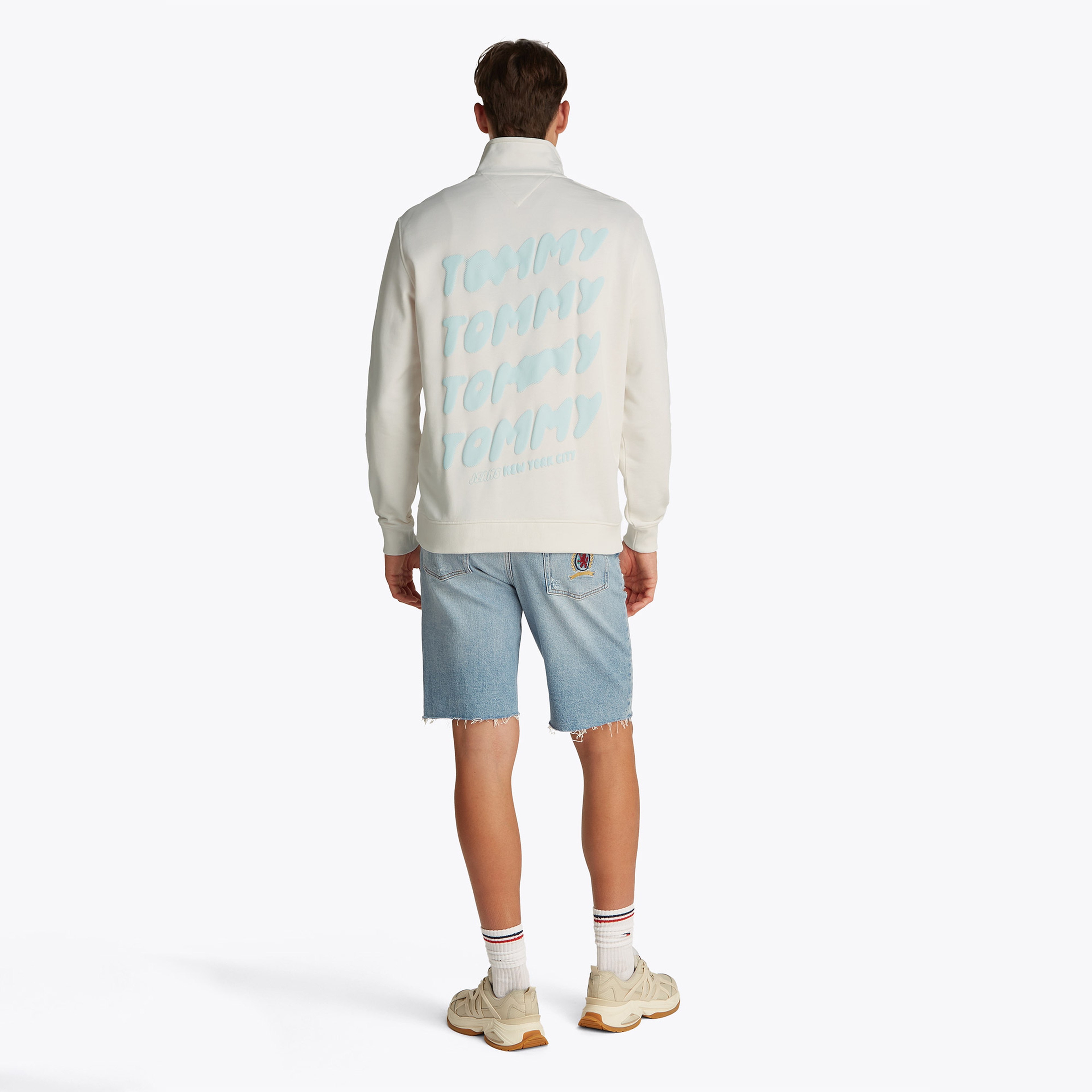 Tommy Jeans Reg Bubble Qrtr Zip Frnt/Bck Erkek Beyaz Sweatshirt