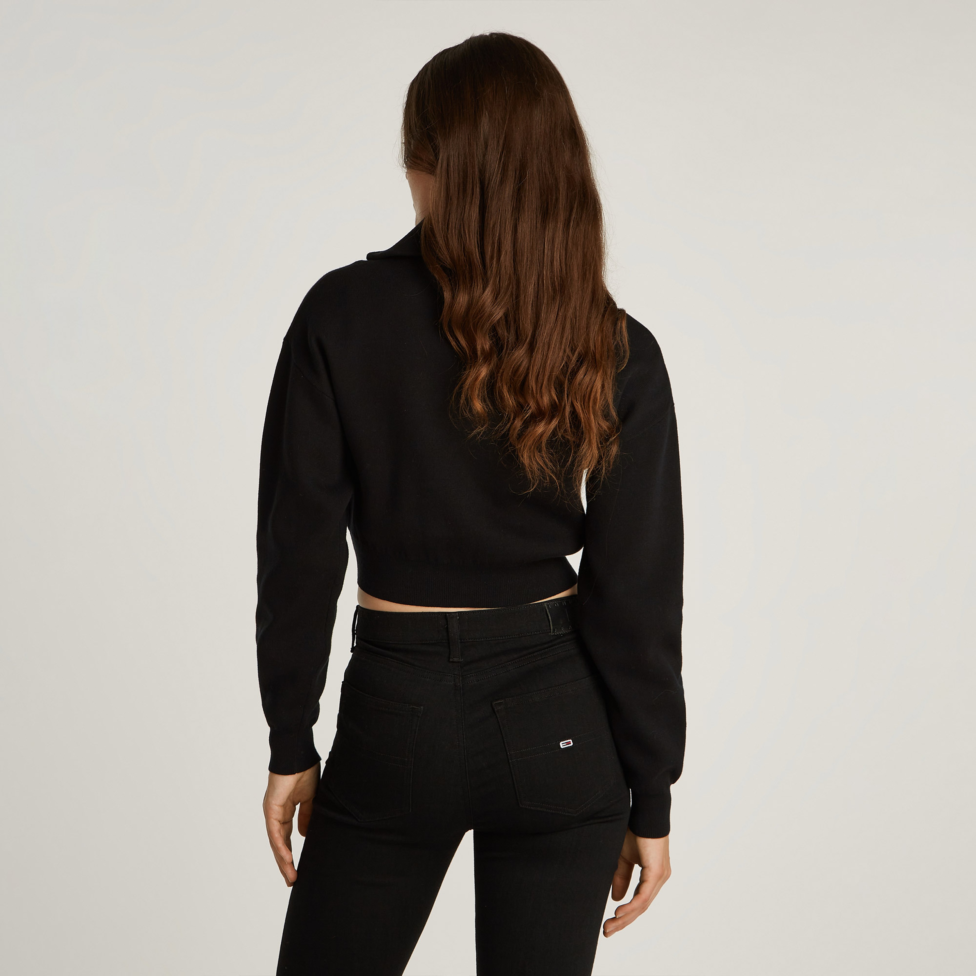 Tommy Jeans Crp Badge Zip Thru Cardigan Kadın Siyah Kazak