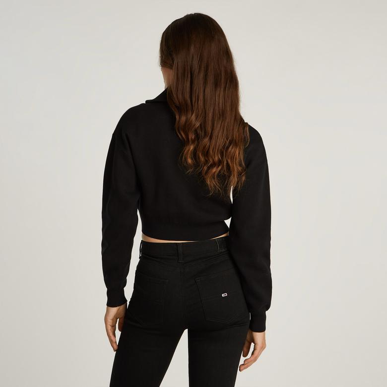 Tommy Jeans Crp Badge Zip Thru Cardigan Kadın Siyah Kazak