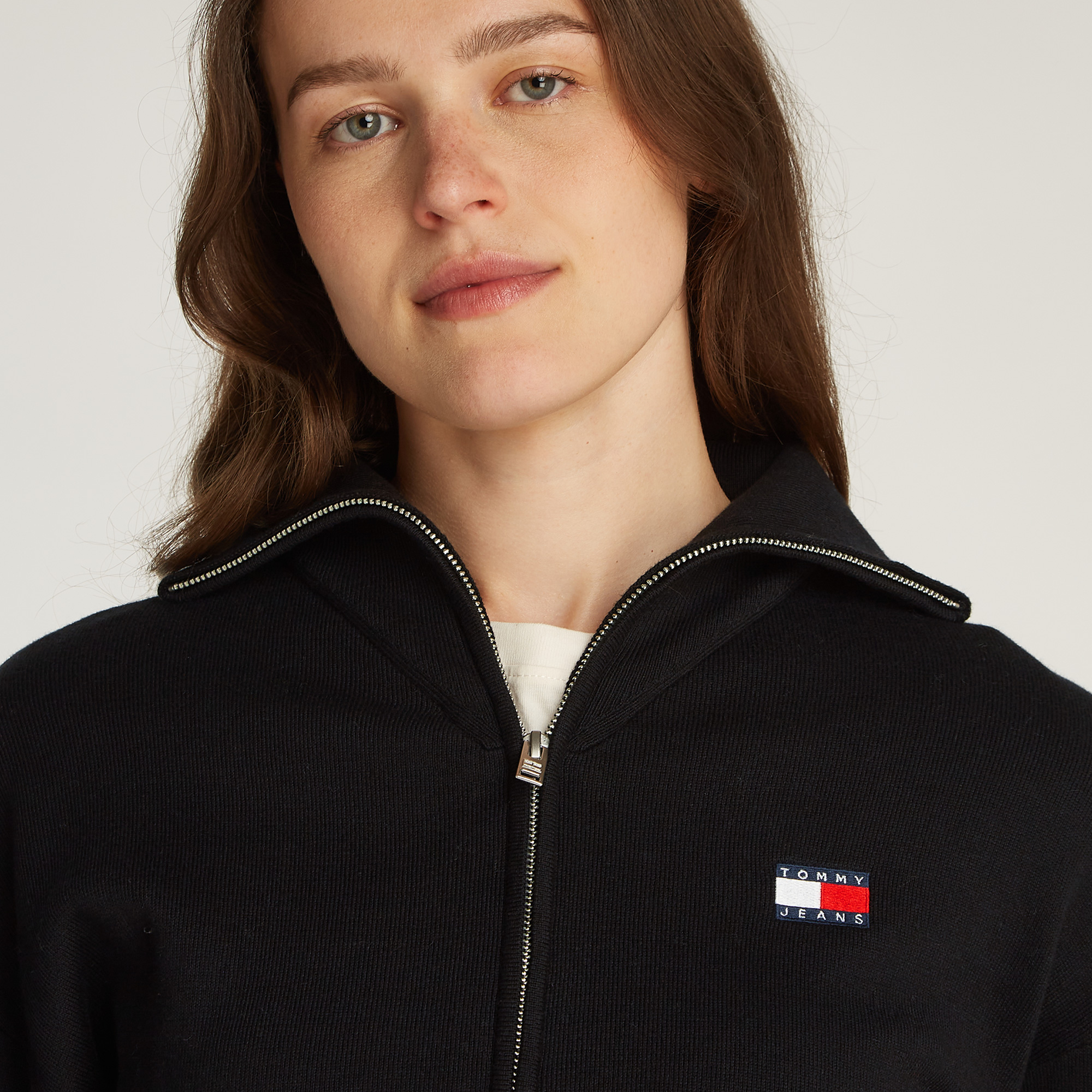 Tommy Jeans Crp Badge Zip Thru Cardigan Kadın Siyah Kazak