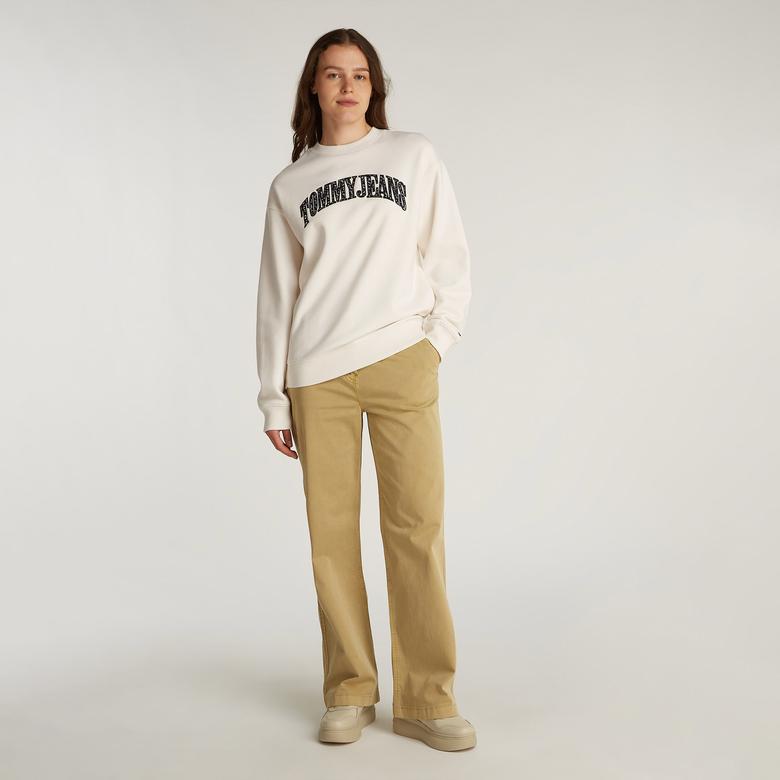 Tommy Jeans Relax Floral Varsity Crew Kadın Beyaz Sweatshirt