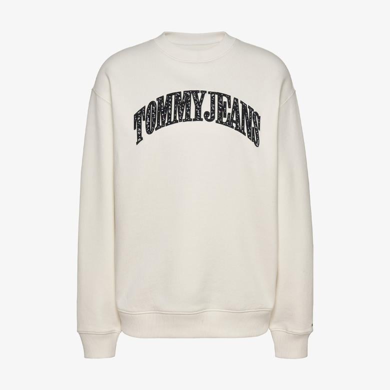 Tommy Jeans Relax Floral Varsity Crew Kadın Beyaz Sweatshirt