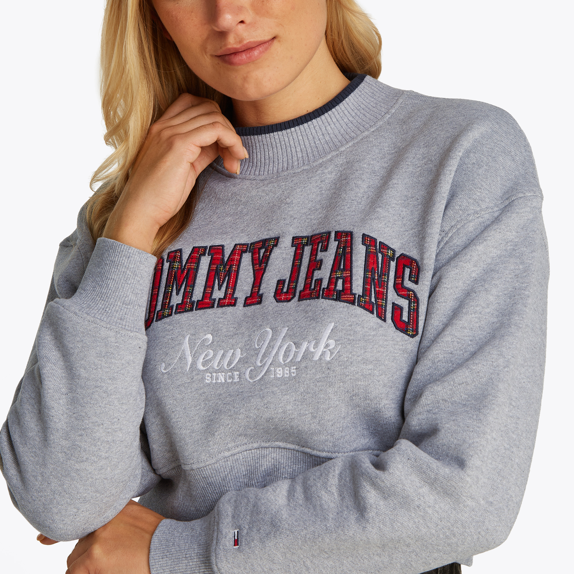 Tommy Jeans Crop Cneck Collar Kadın Gri Sweatshirt