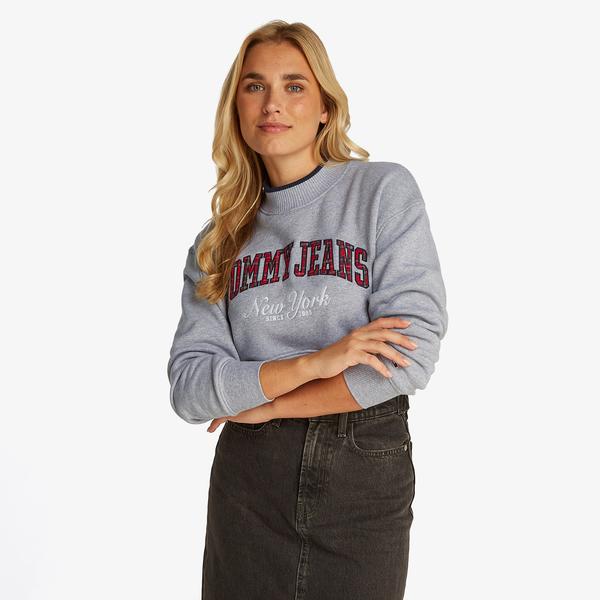 Tommy Jeans Crop Cneck Collar Kadın Gri Sweatshirt