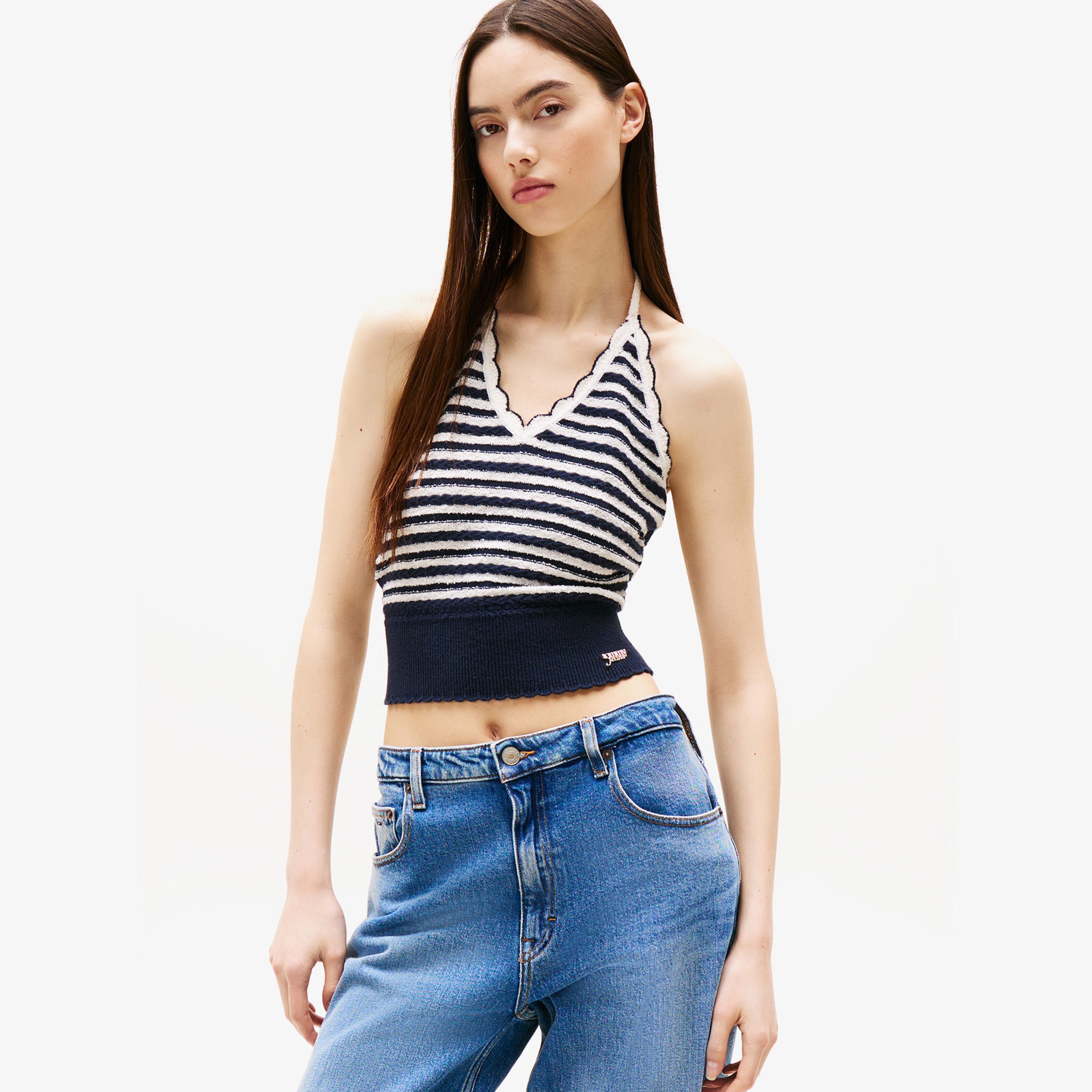 Tommy Jeans Tjcw Breton Stripe Kadın Mavi Triko