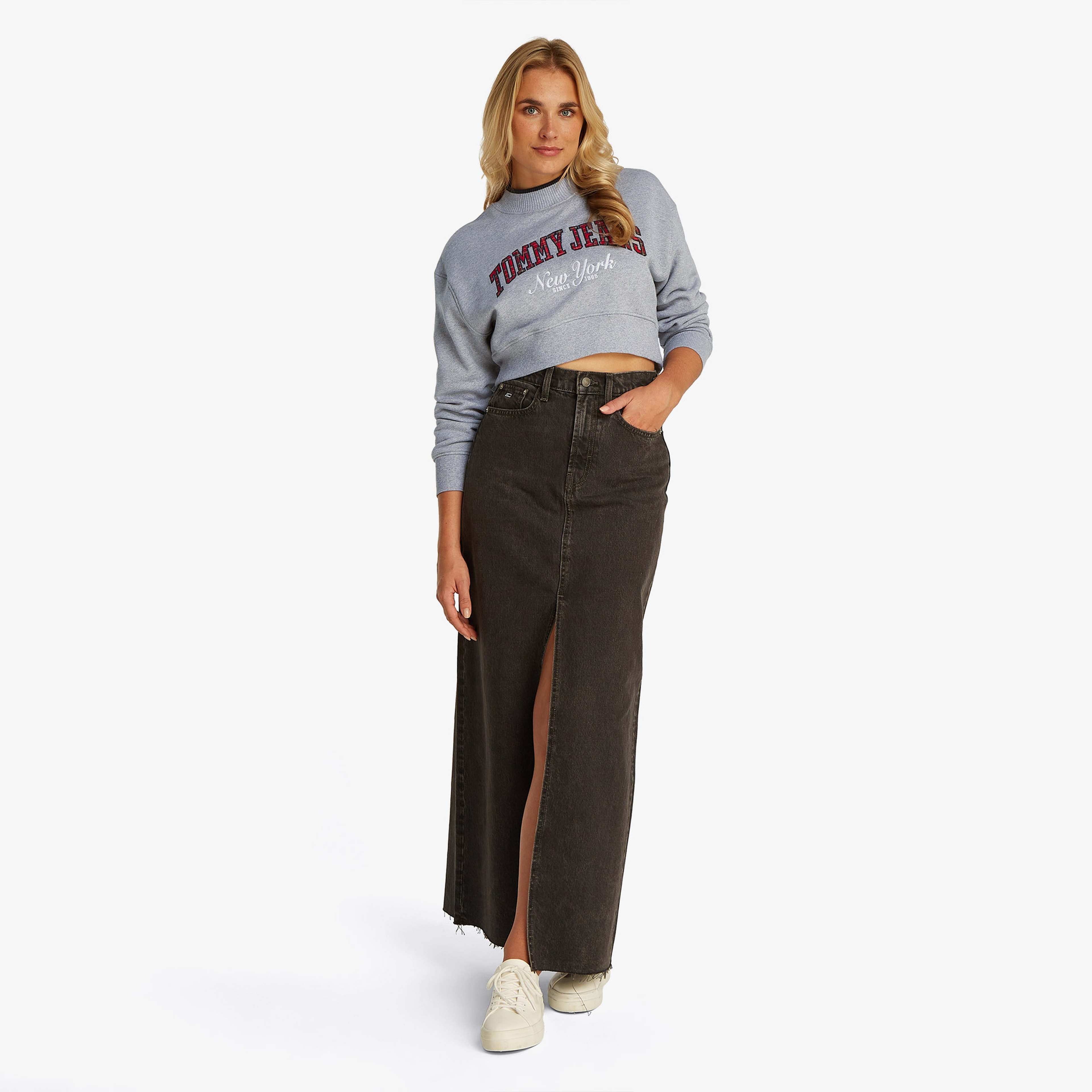Tommy Jeans Crop Cneck Collar Kadın Gri Sweatshirt