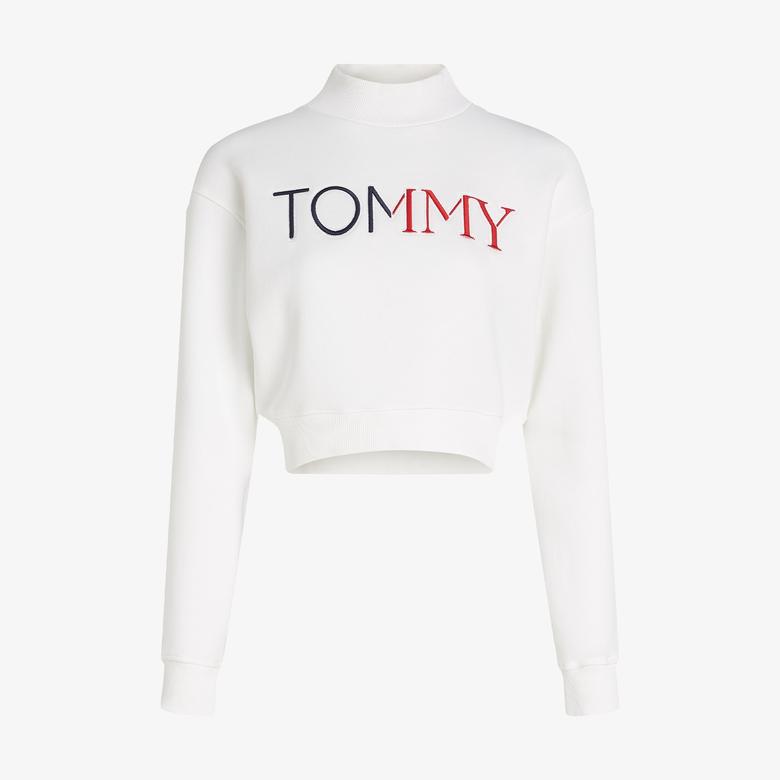 Tommy Jeans Crop Rwb Kadın Beyaz Sweatshirt