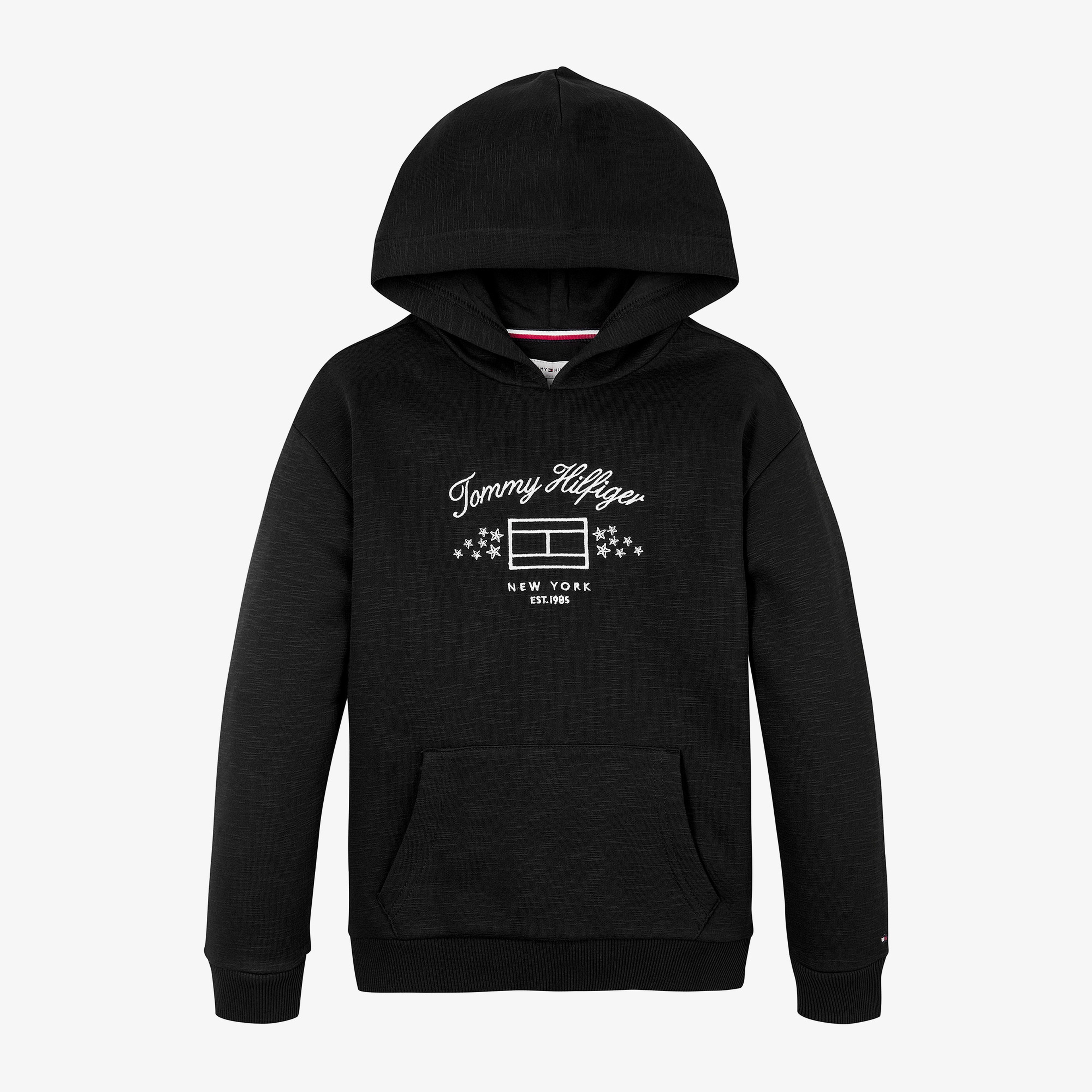 Tommy Hilfiger Flag Slub Fleece Çocuk Siyah Hoodie