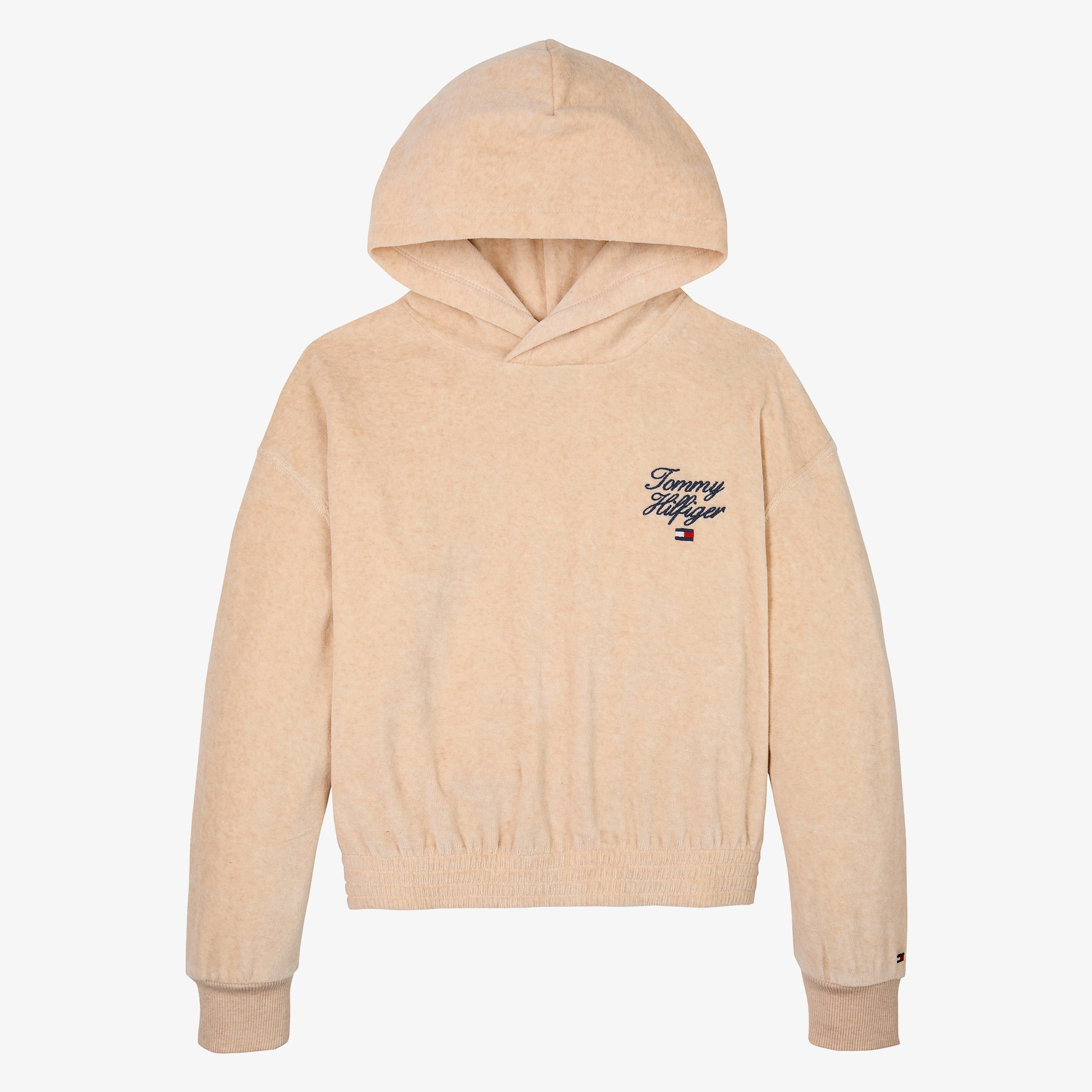 Tommy Hilfiger Script Velour Çocuk Bej Hoodie