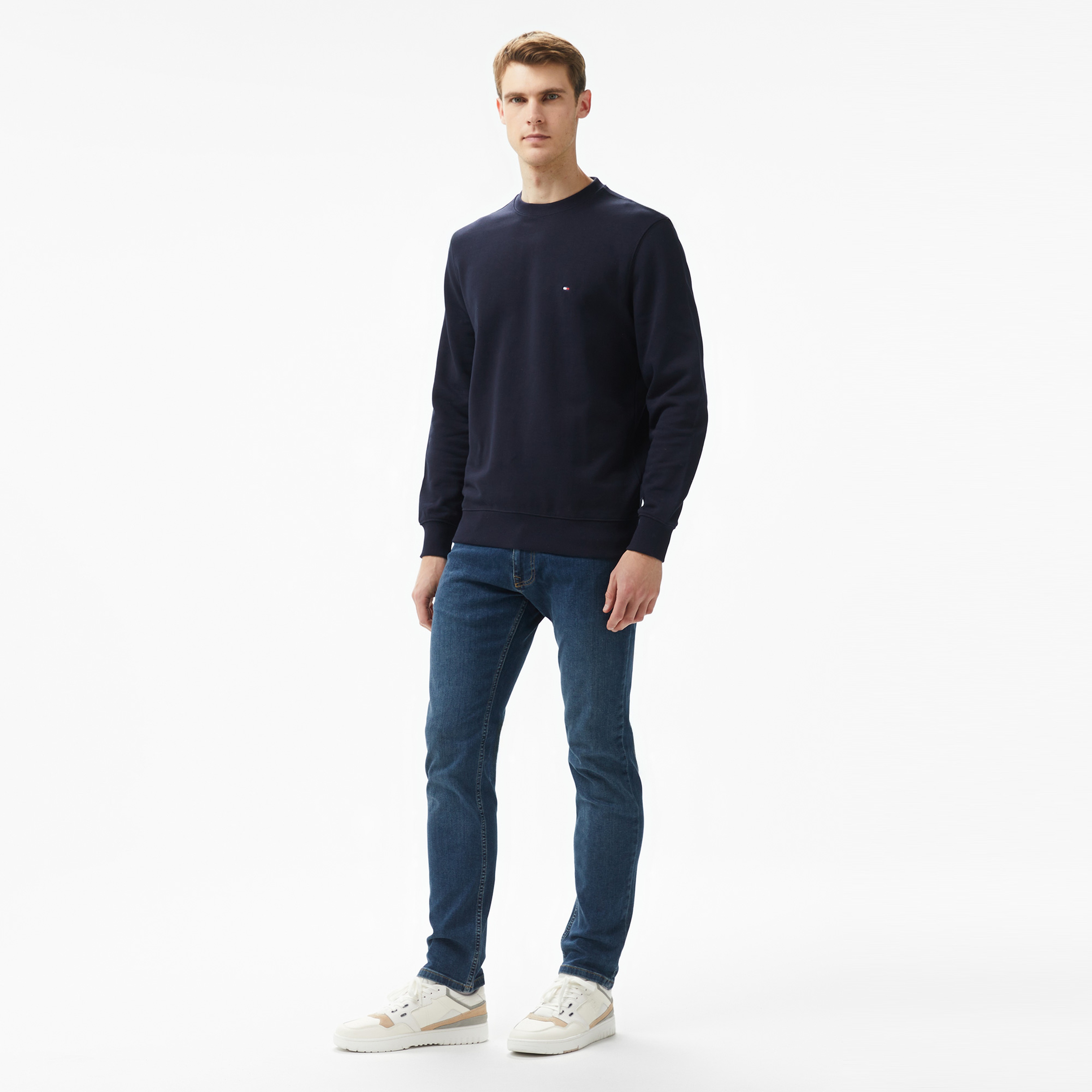 Tommy Hilfiger Essential Terry Crewneck Erkek Mavi Sweatshirt