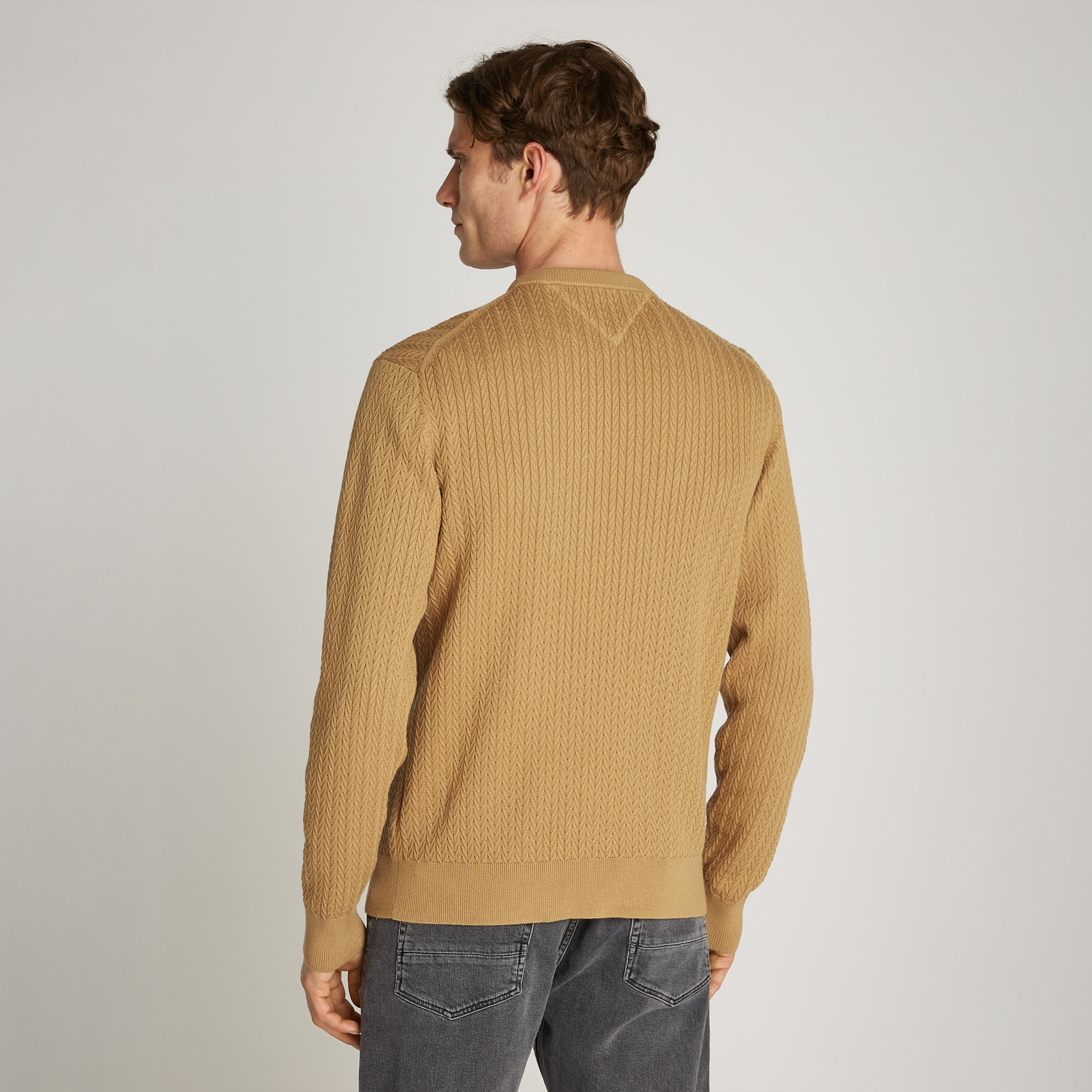 Tommy Hilfiger Herringbone Structure C Nk Erkek Haki Kazak