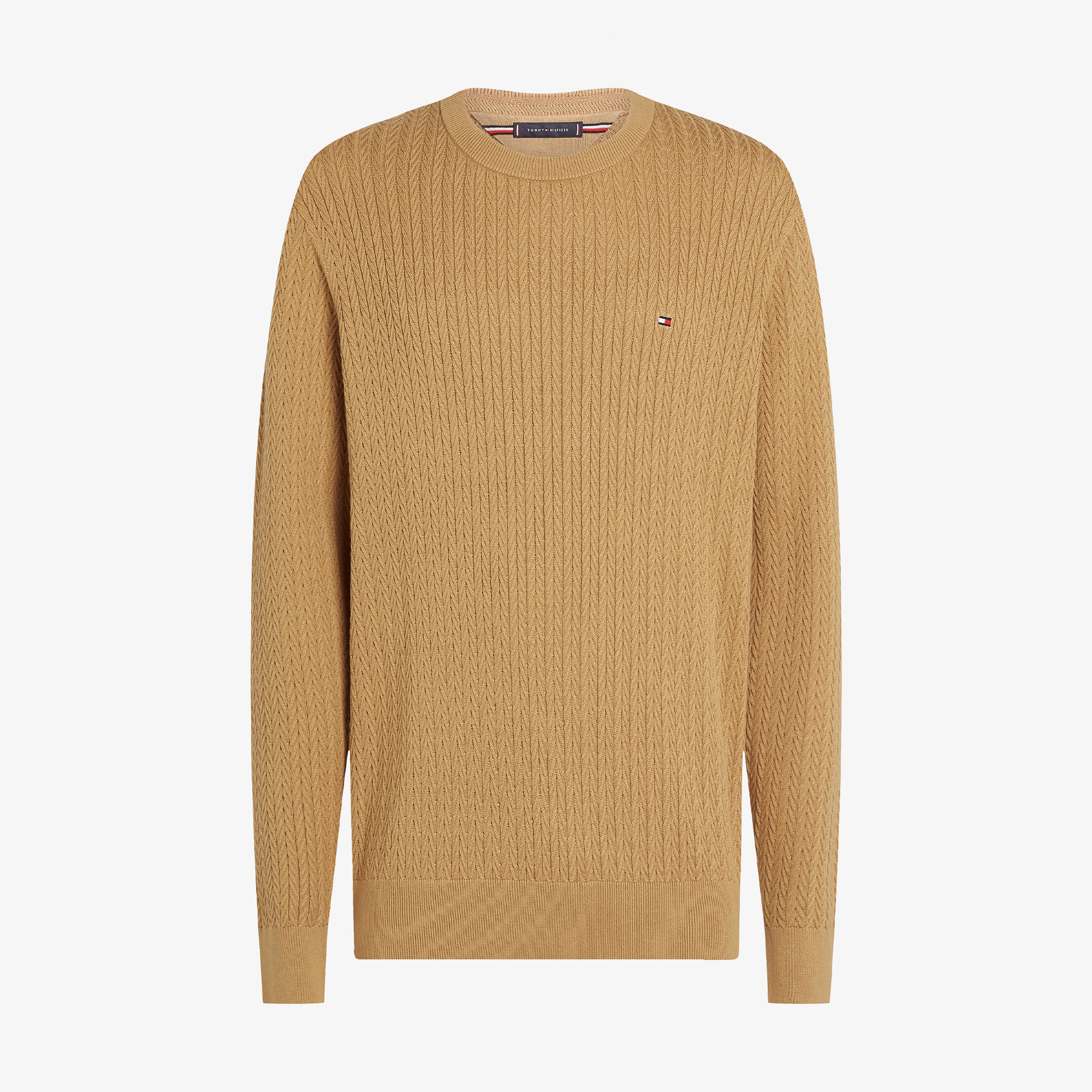 Tommy Hilfiger Herringbone Structure C Nk Erkek Haki Kazak